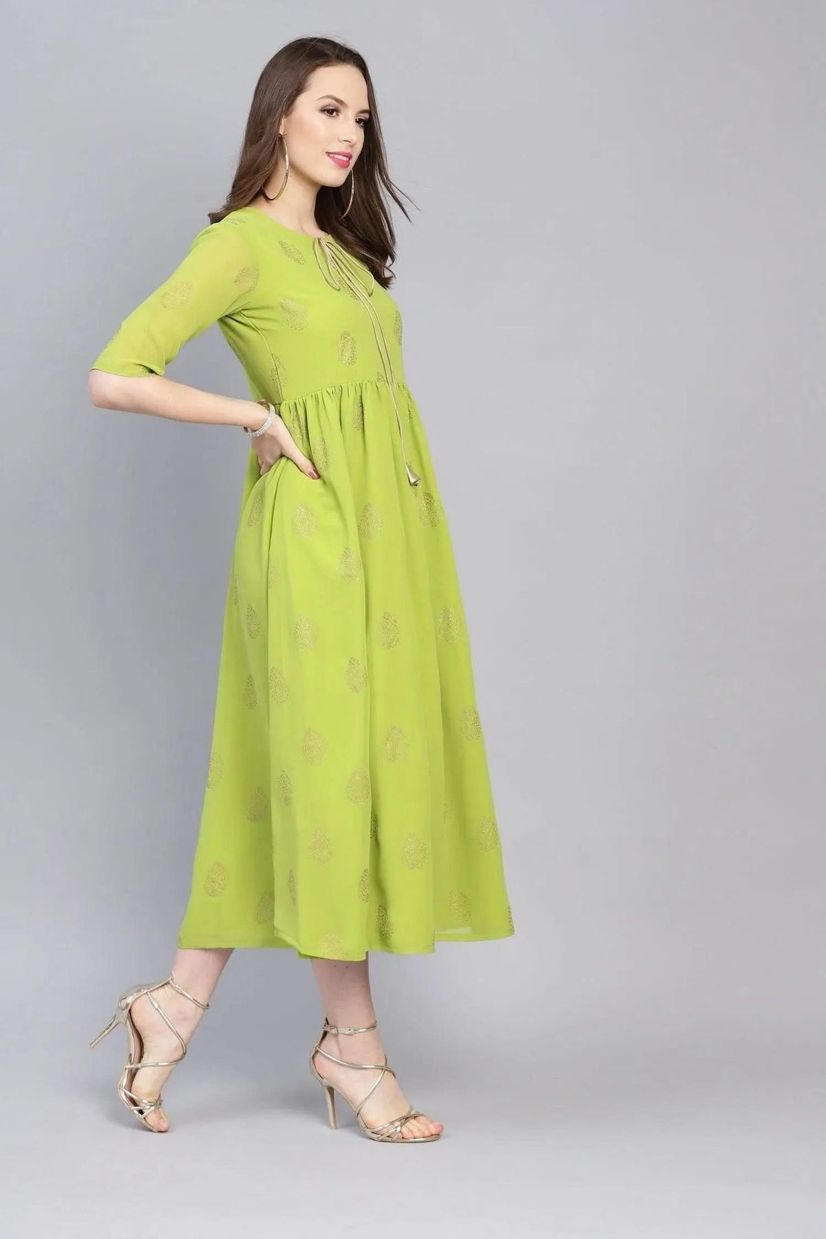 Anouk Green Printed Polyester Dress