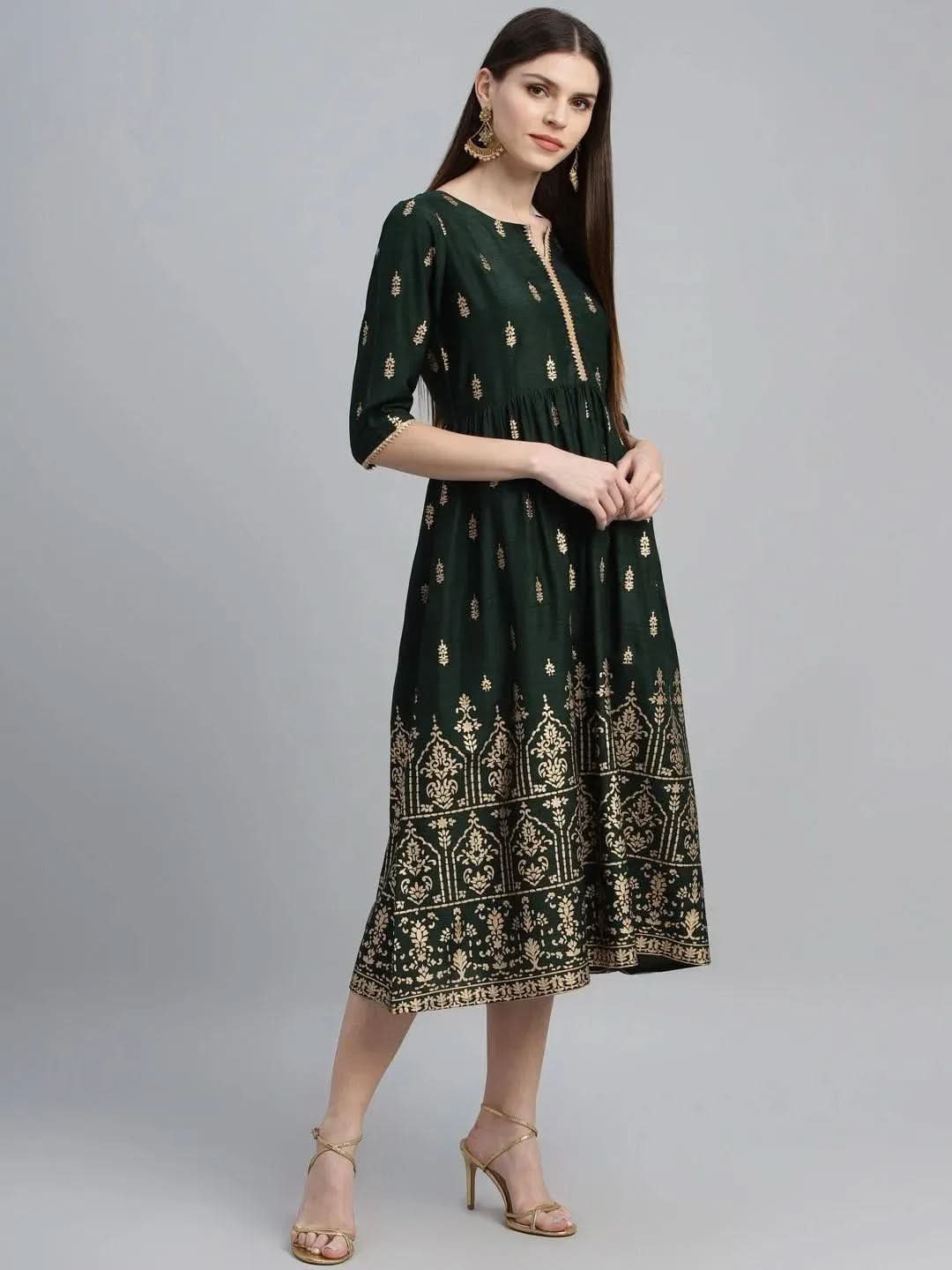 Anouk Green Printed Polyester Dress