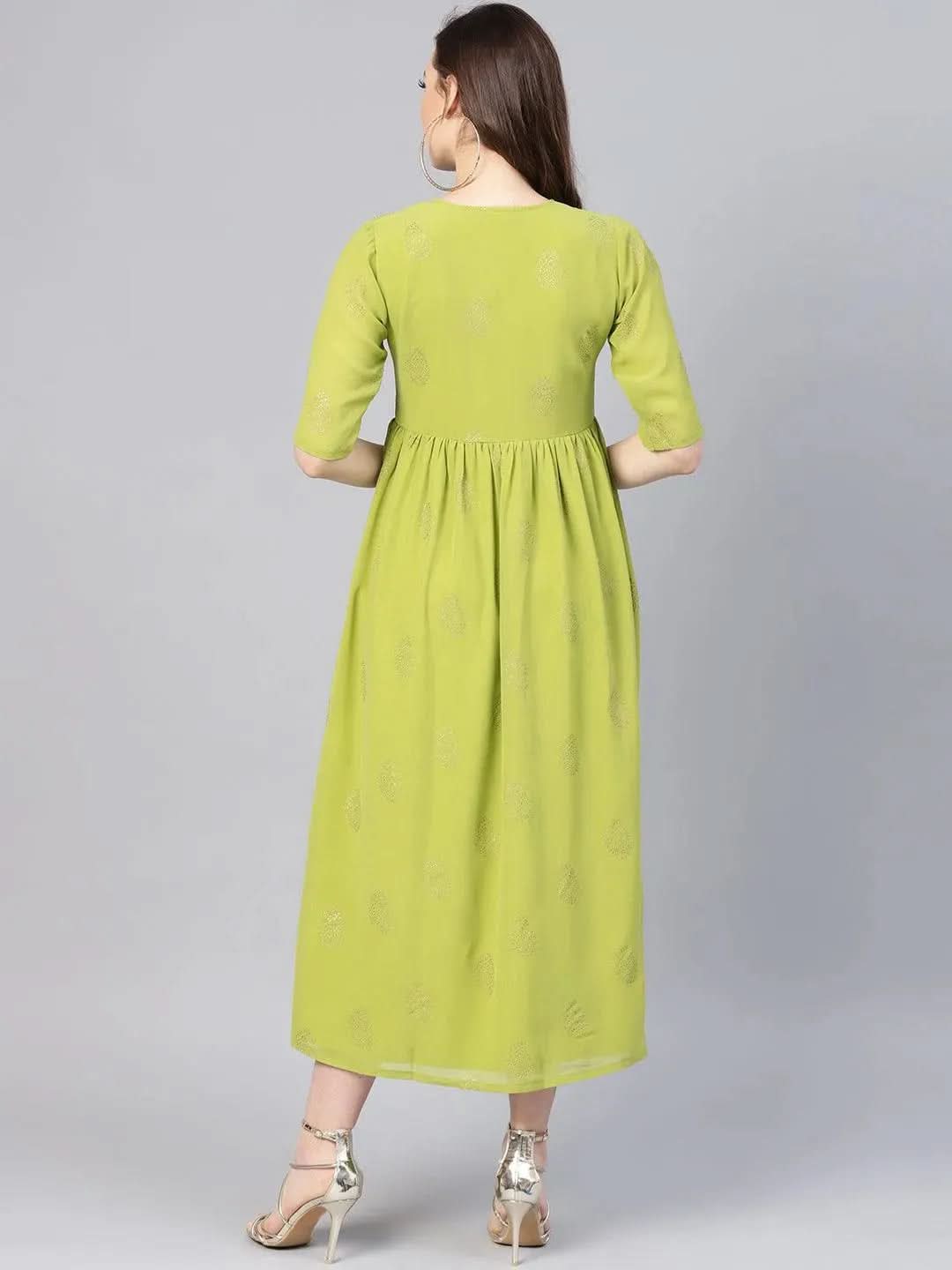 Anouk Green Printed Polyester Dress