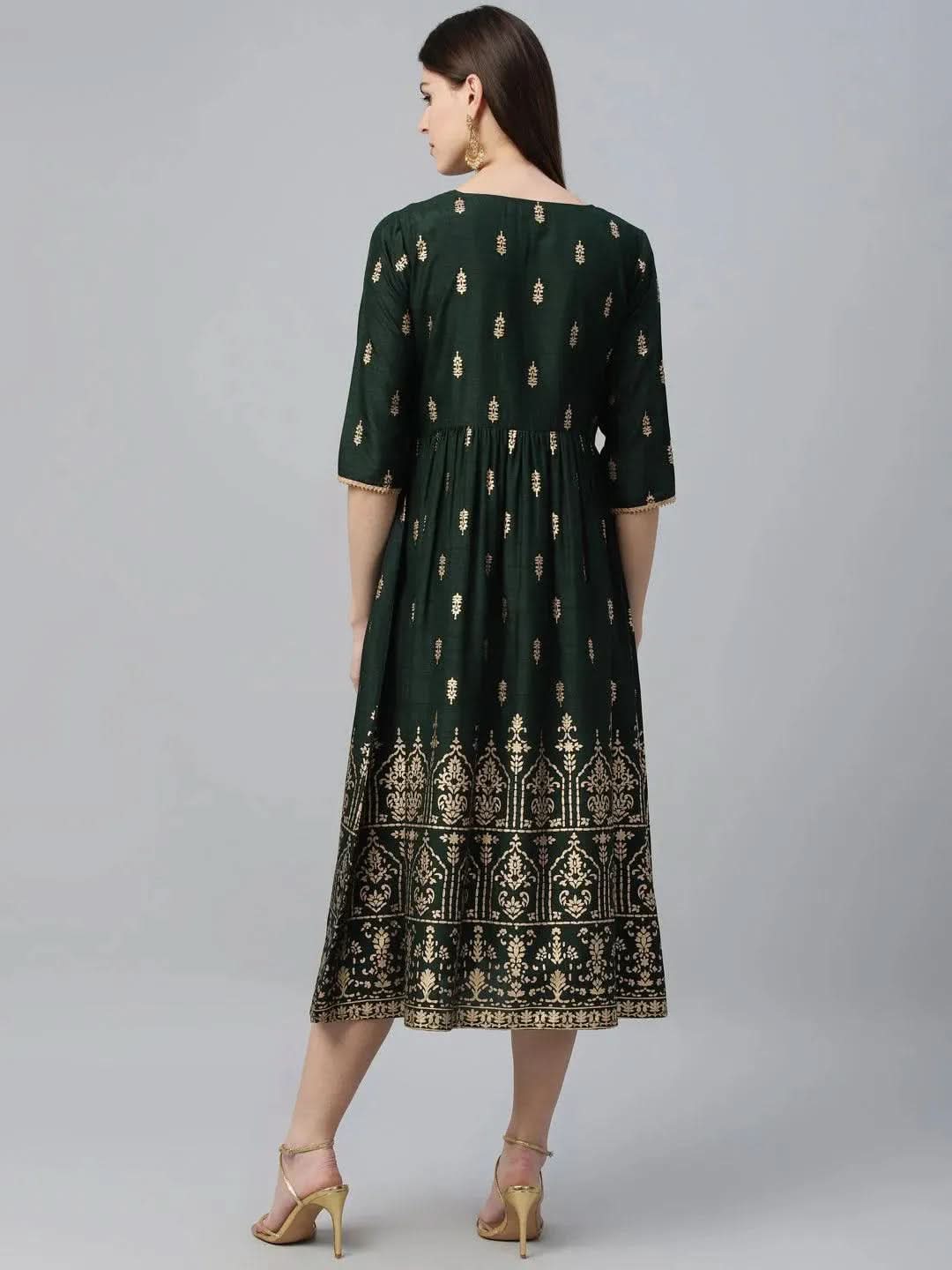 Anouk Green Printed Polyester Dress