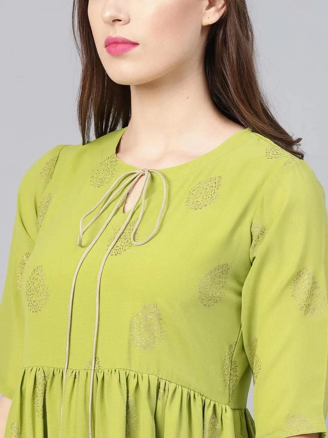 Anouk Green Printed Polyester Dress