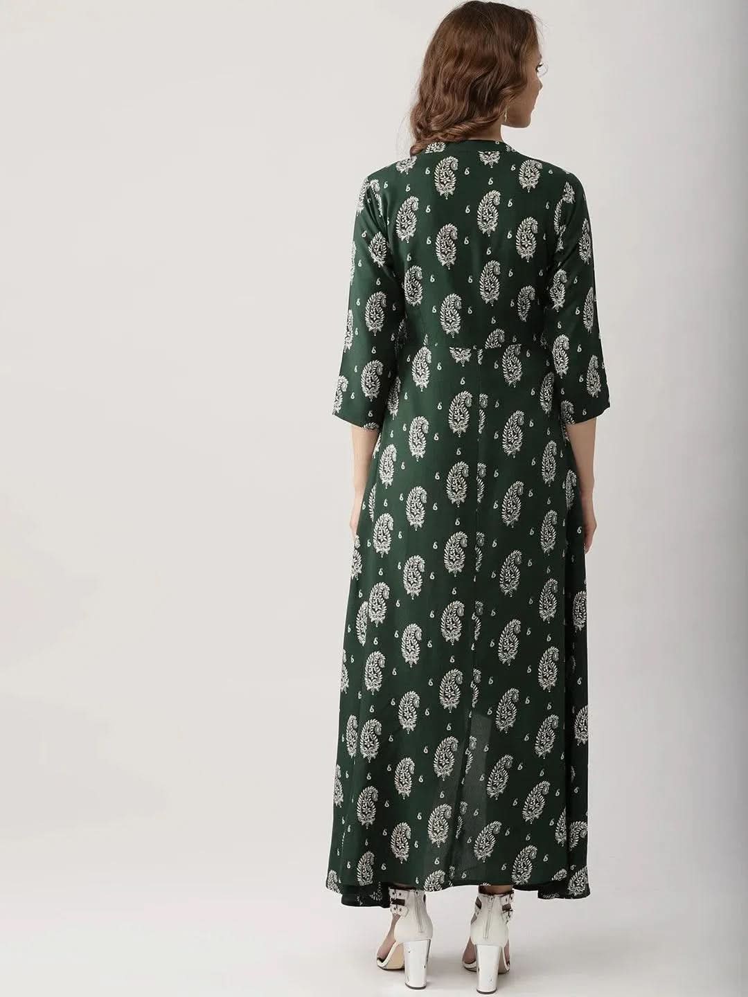 Anouk Green Printed Rayon Dress