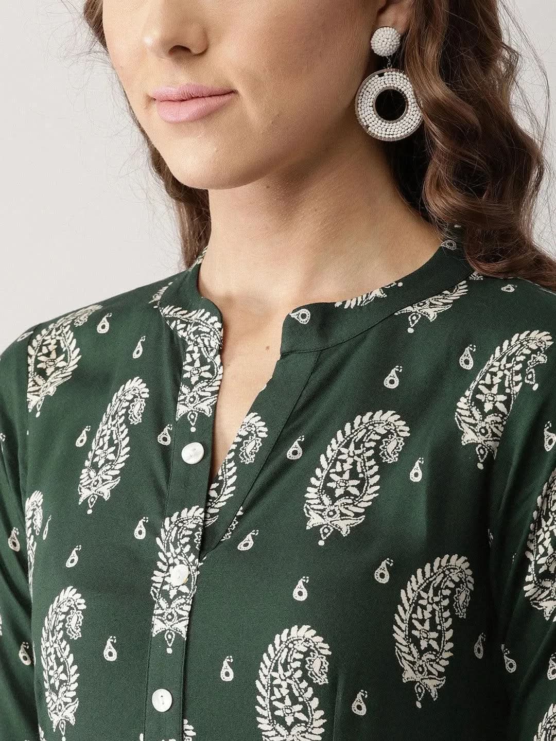 Anouk Green Printed Rayon Dress
