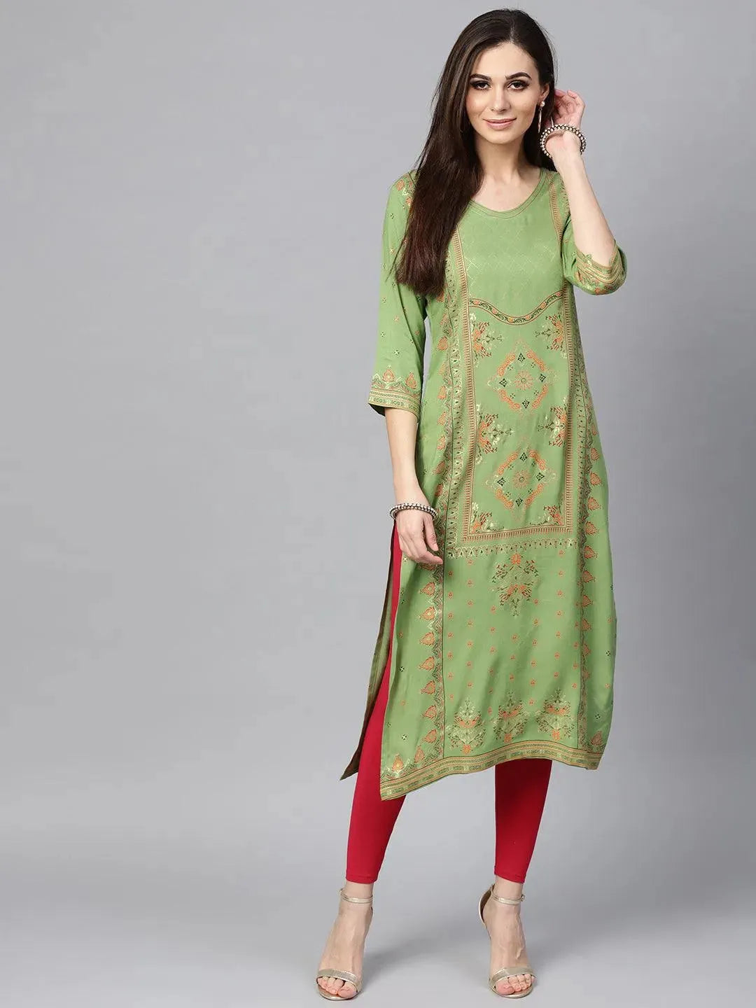 Anouk Green Printed Rayon Kurta
