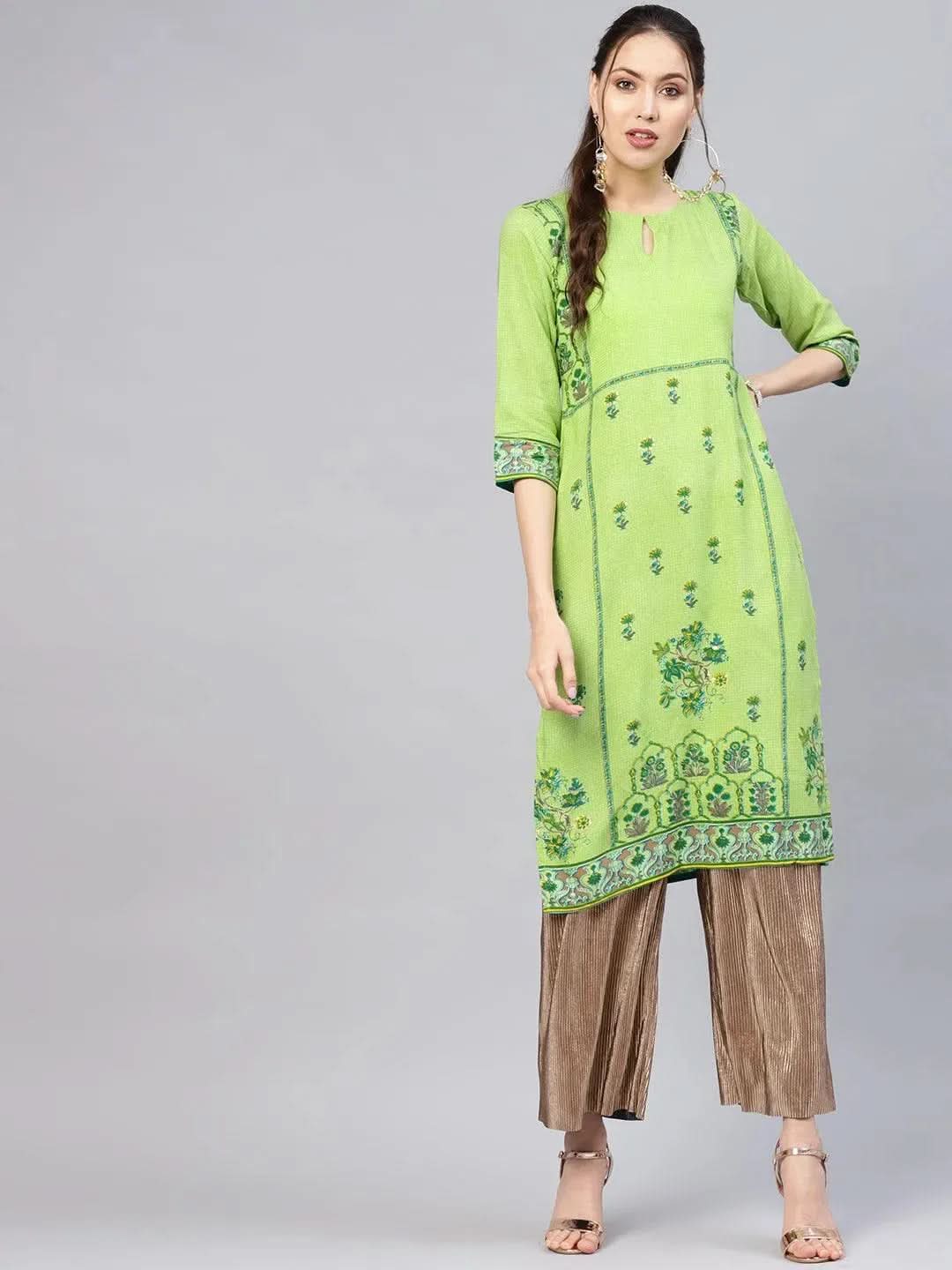 Anouk Green Printed Rayon Kurta