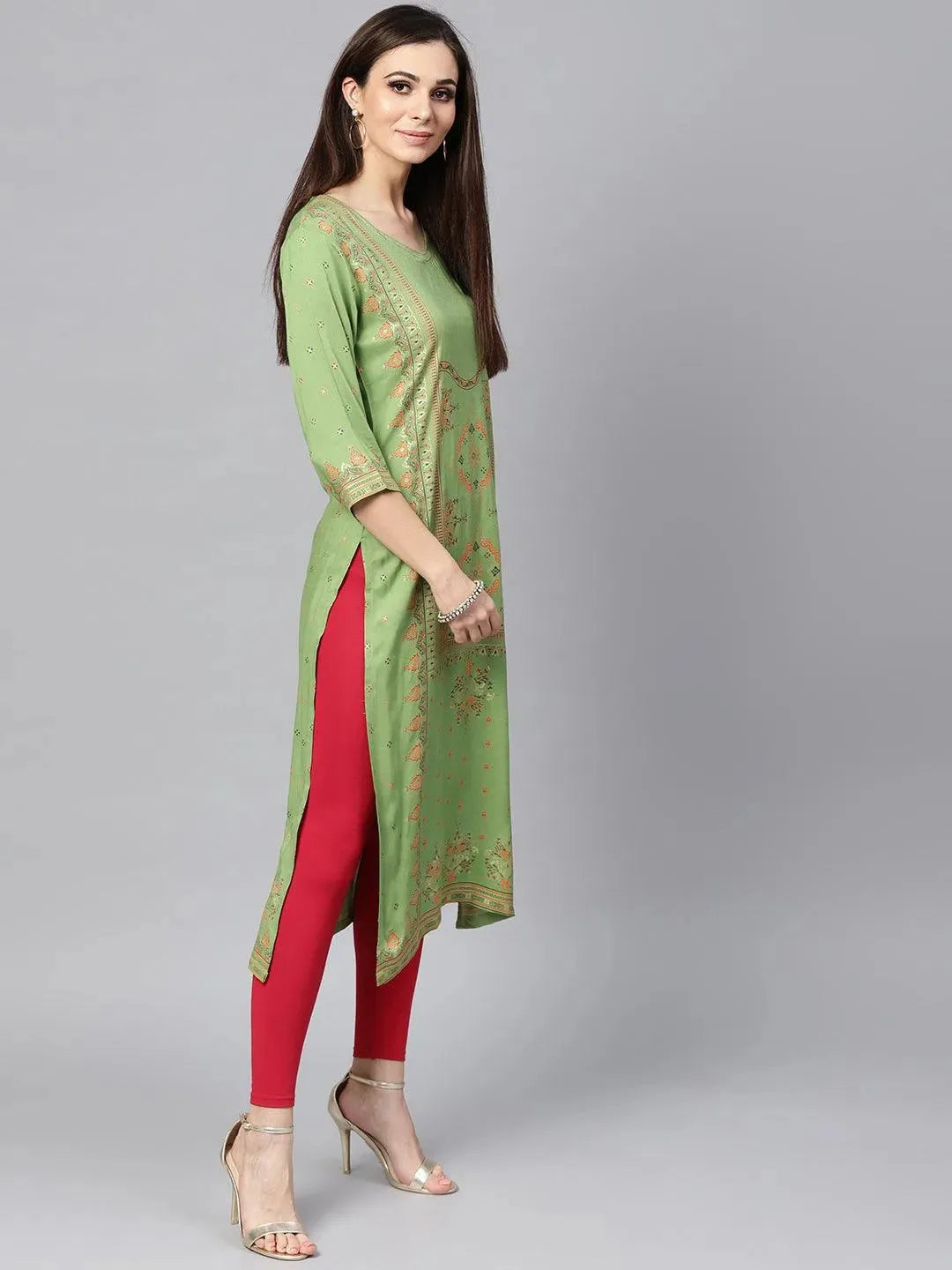 Anouk Green Printed Rayon Kurta