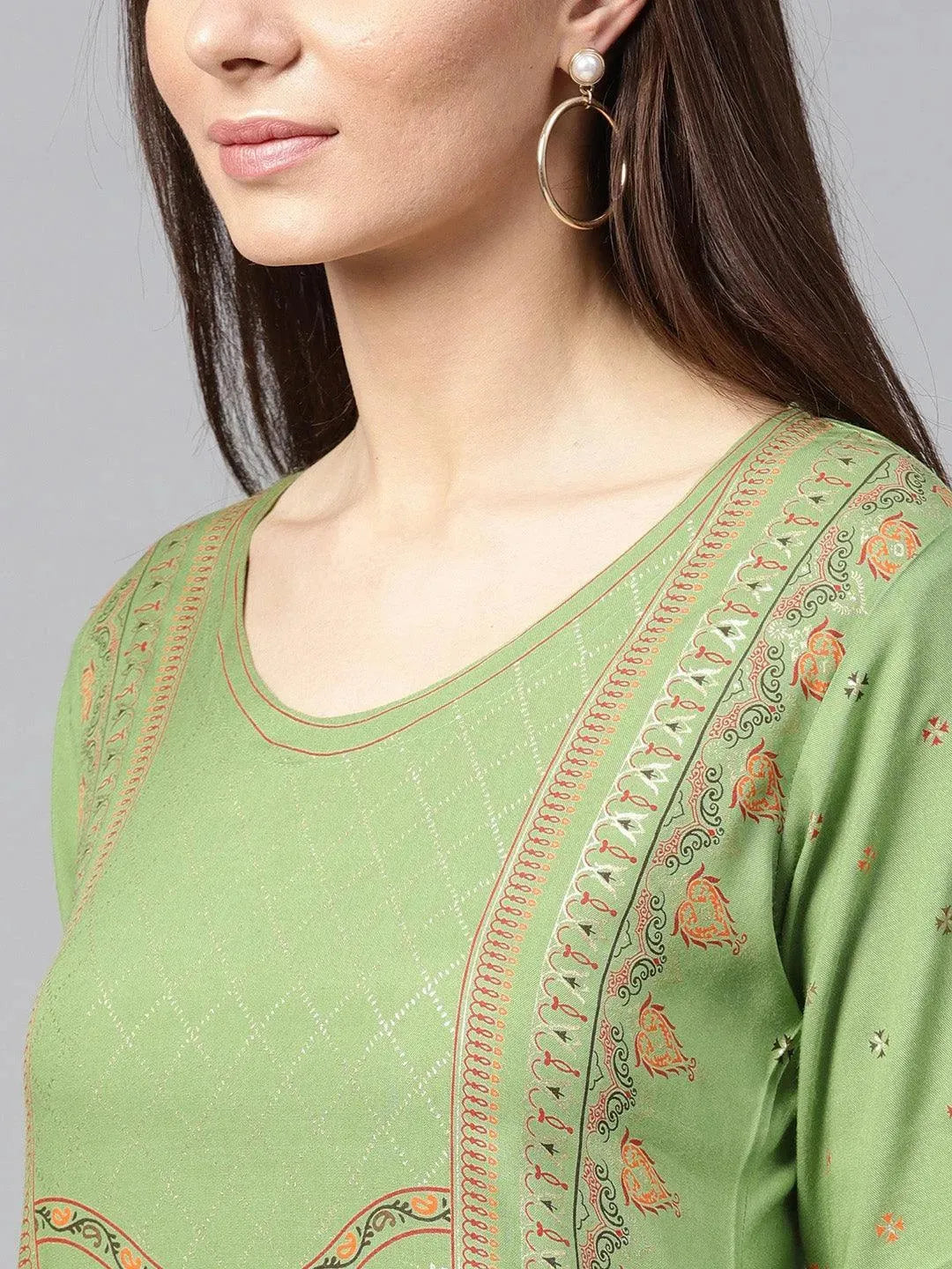 Anouk Green Printed Rayon Kurta