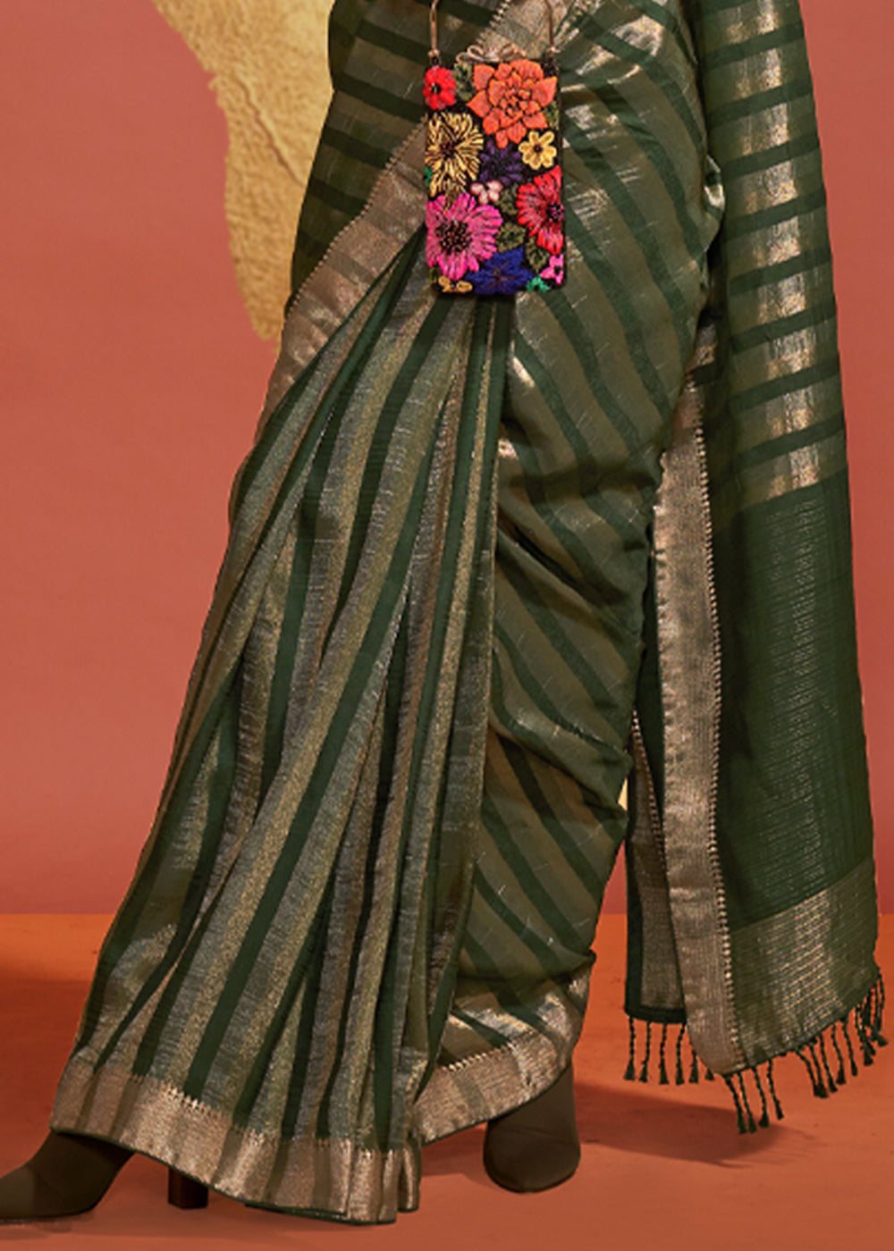 Green Regal Banarasi Blended Silk Saree with Timeless Intricate Design