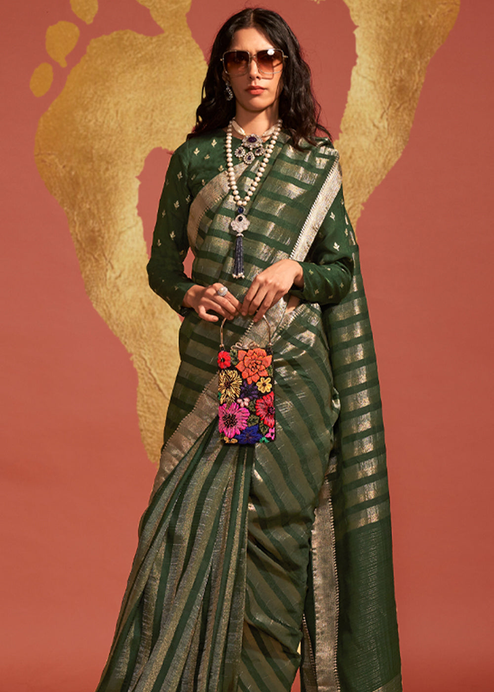 Green Regal Banarasi Blended Silk Saree with Timeless Intricate Design