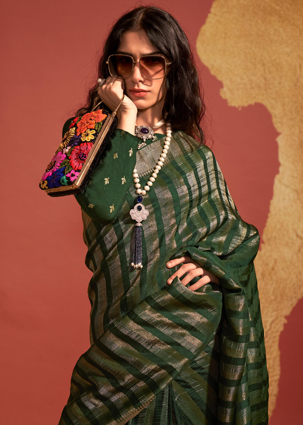 Green Regal Banarasi Blended Silk Saree with Timeless Intricate Design
