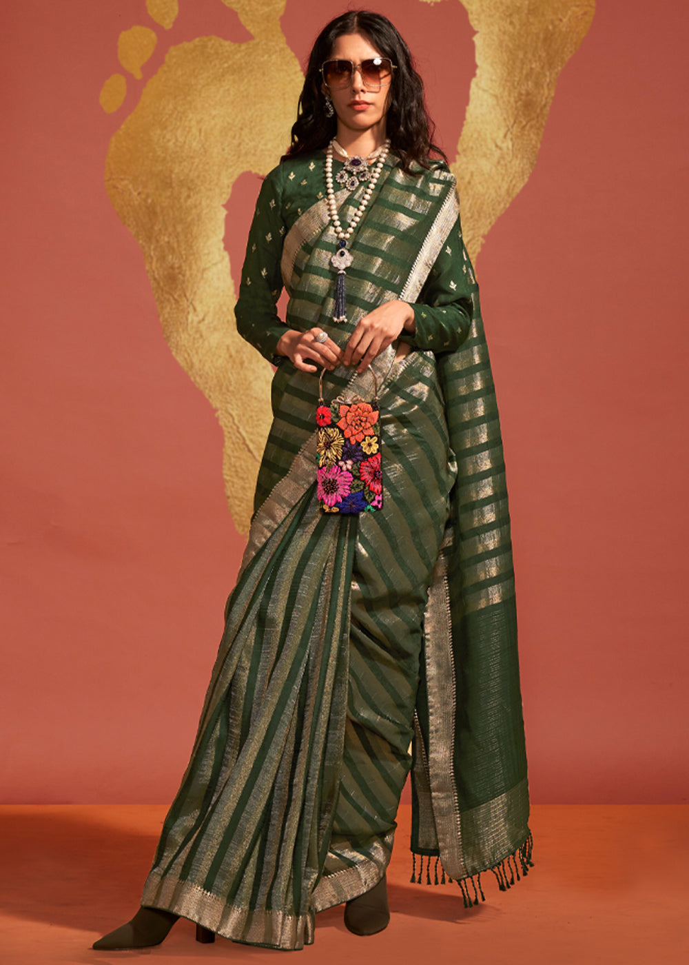 Green Regal Banarasi Blended Silk Saree with Timeless Intricate Design
