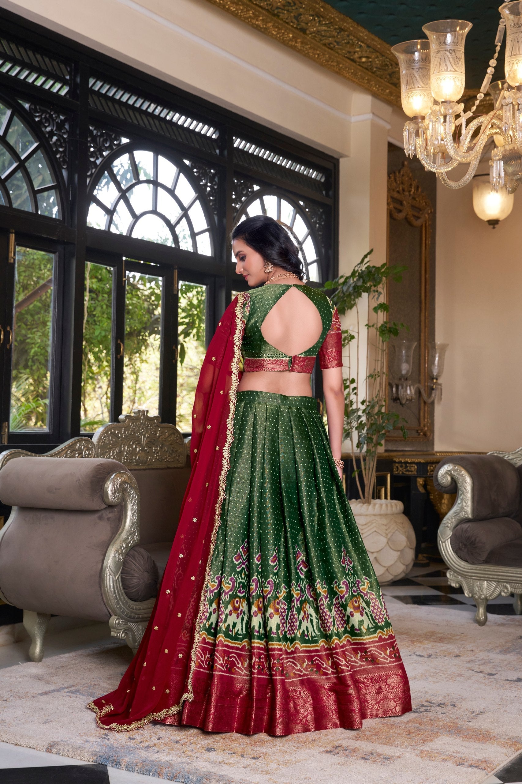 Green Regal Kanchipuram Zari Woven Lehenga Set with Embroidered Georgette Dupatta – Stitched Lehenga & Unstitched Blouse