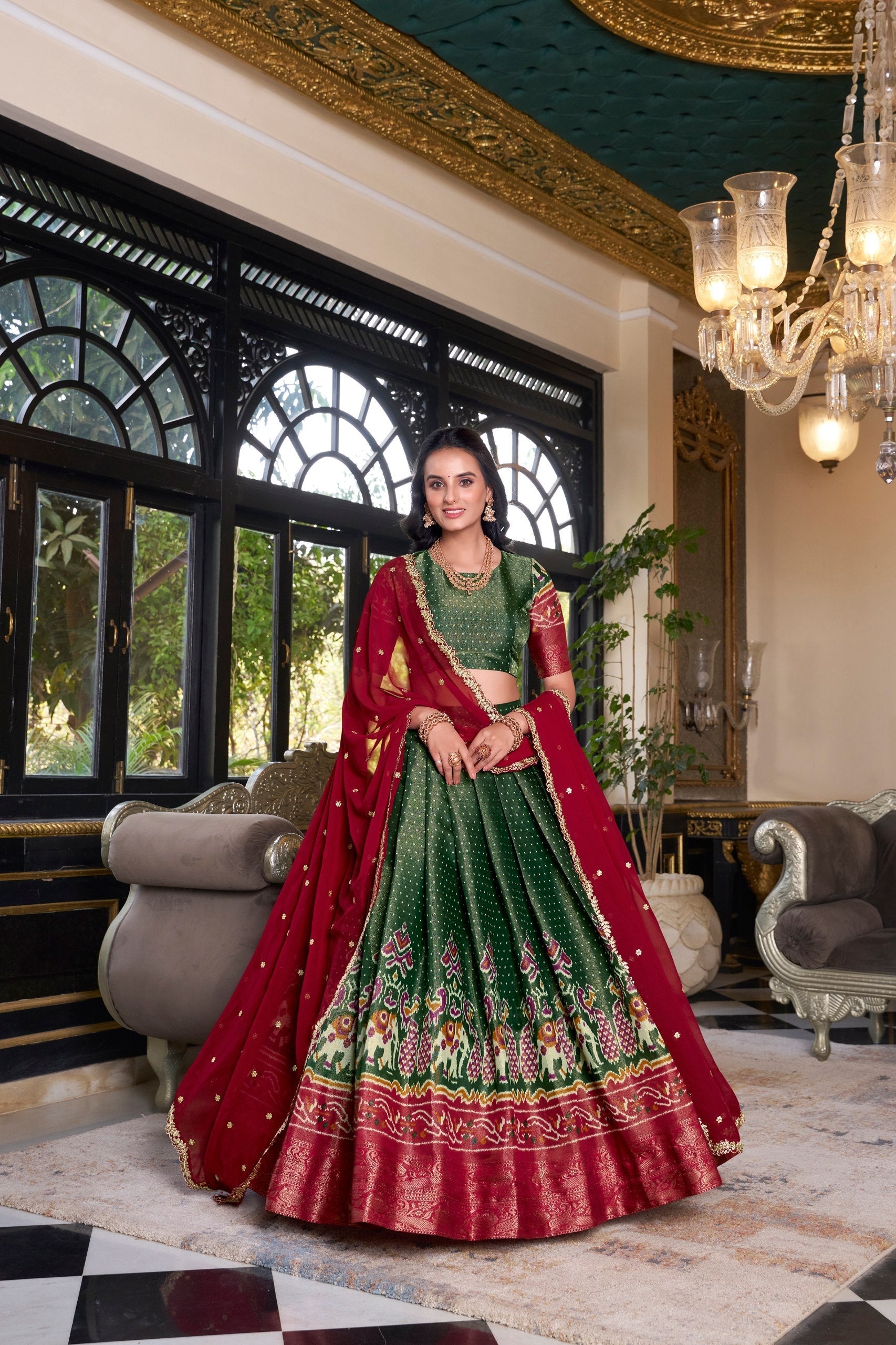 Green Regal Kanchipuram Zari Woven Lehenga Set with Embroidered Georgette Dupatta – Stitched Lehenga & Unstitched Blouse