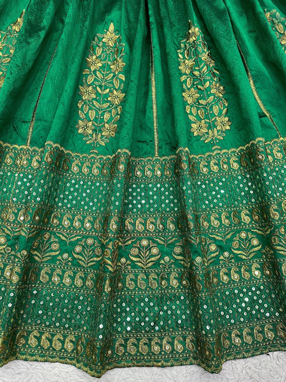 Green Royal Malbari Silk Lehenga Set with Sequin Embroidery & Designer Dupatta