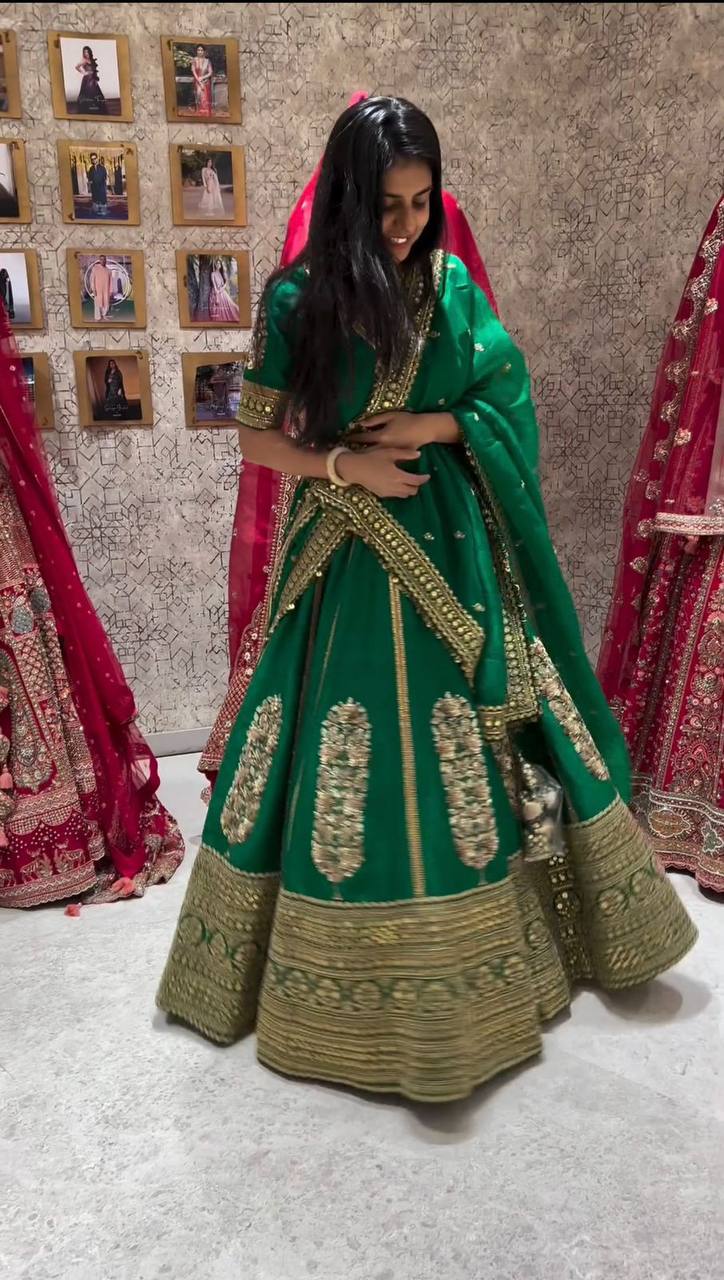 Green Royal Malbari Silk Lehenga Set with Sequin Embroidery & Designer Dupatta