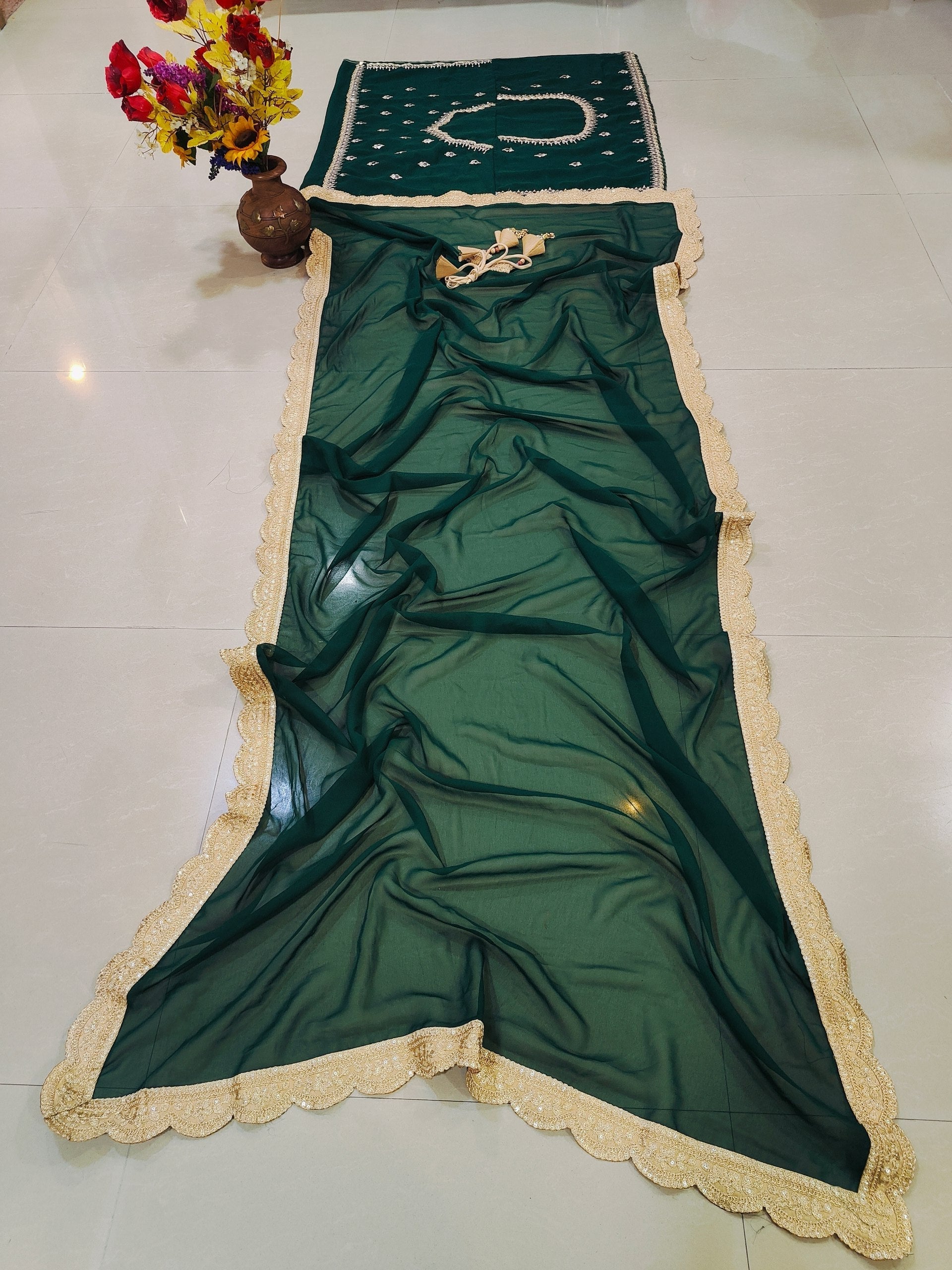 Green Sequins Georgette Lehenga