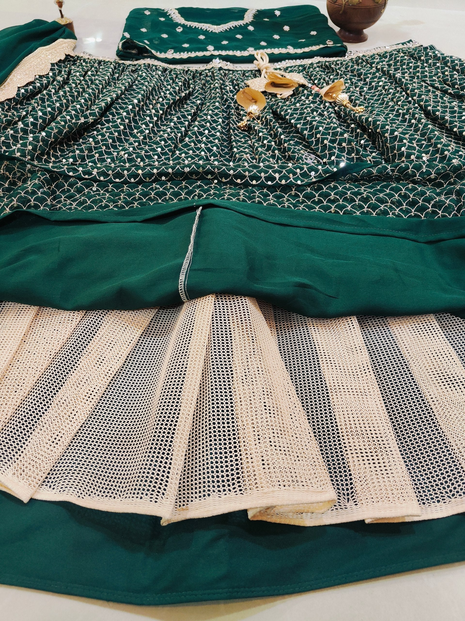 Green Sequins Georgette Lehenga