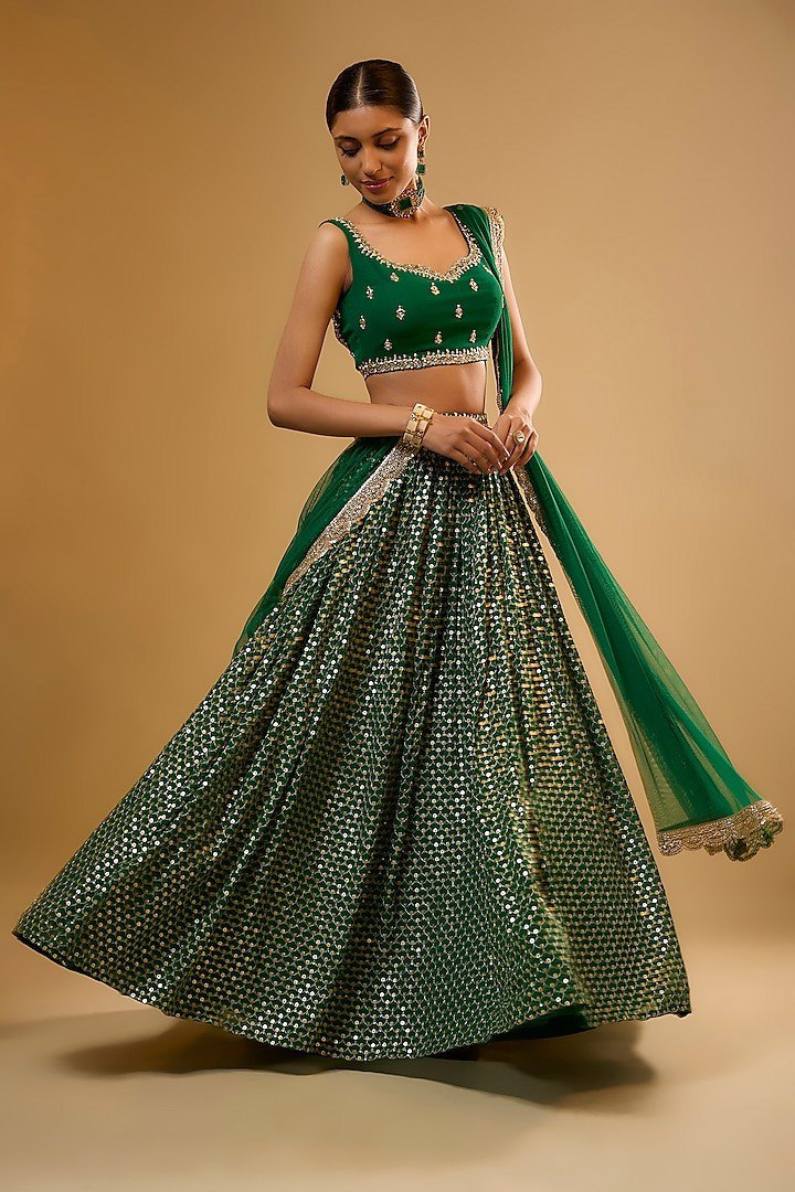 Green Sequins Georgette Lehenga