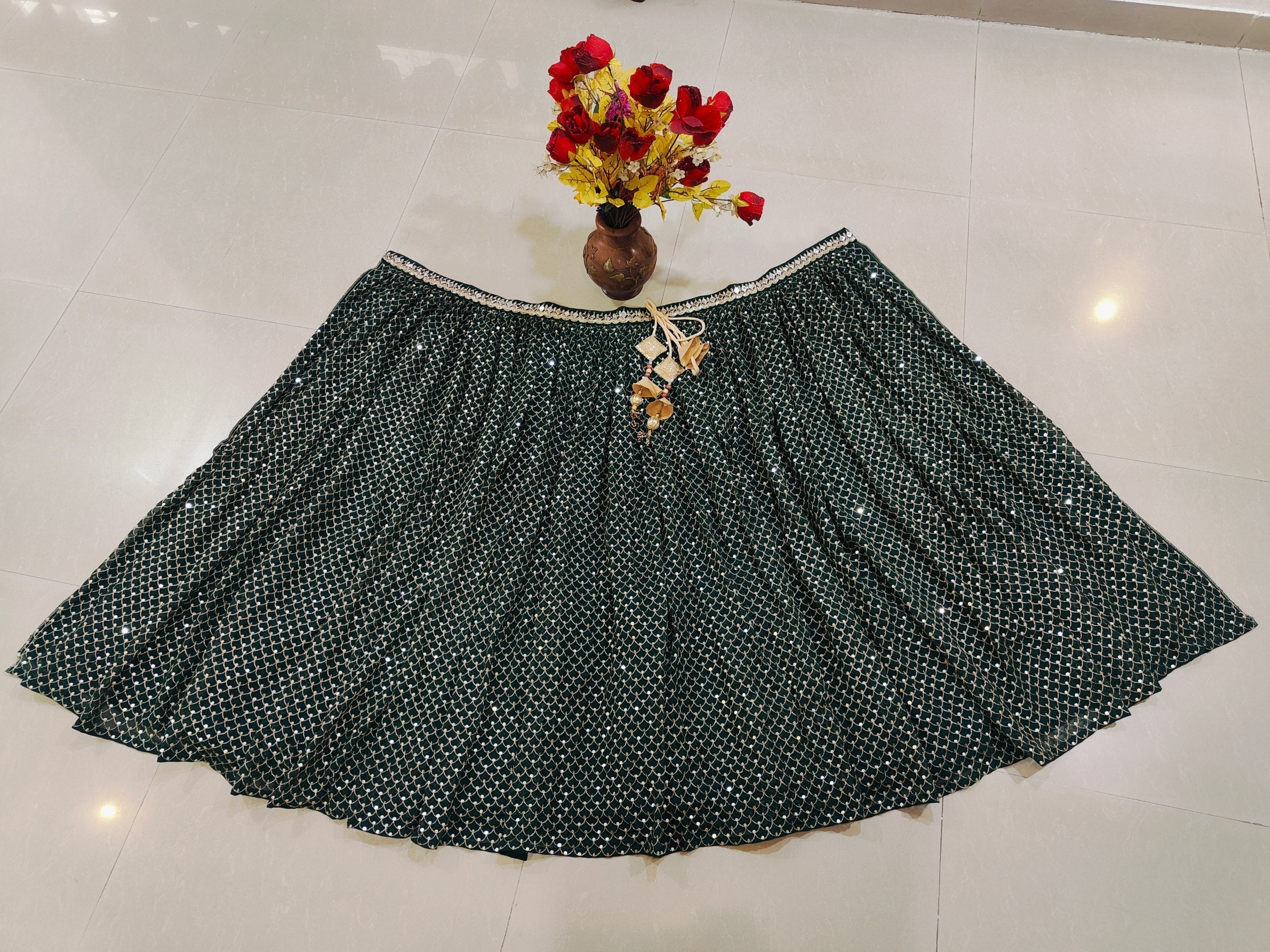 Green Sequins Georgette Lehenga