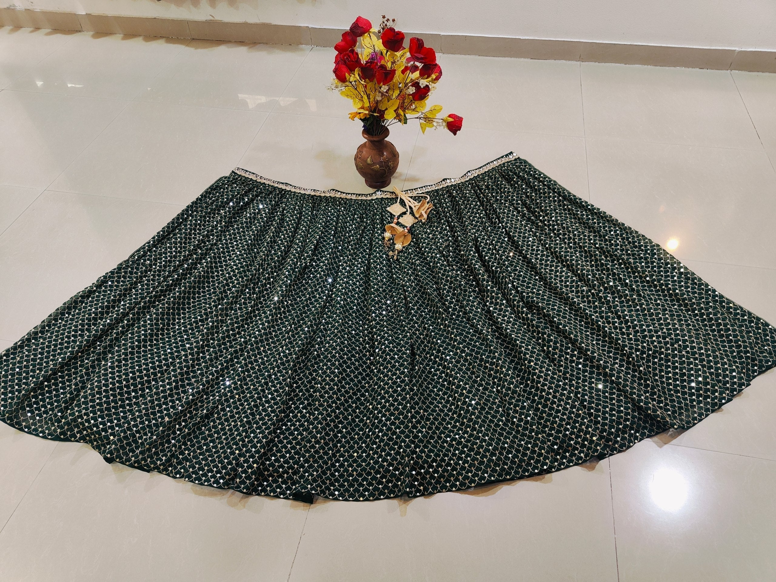 Green Sequins Georgette Lehenga