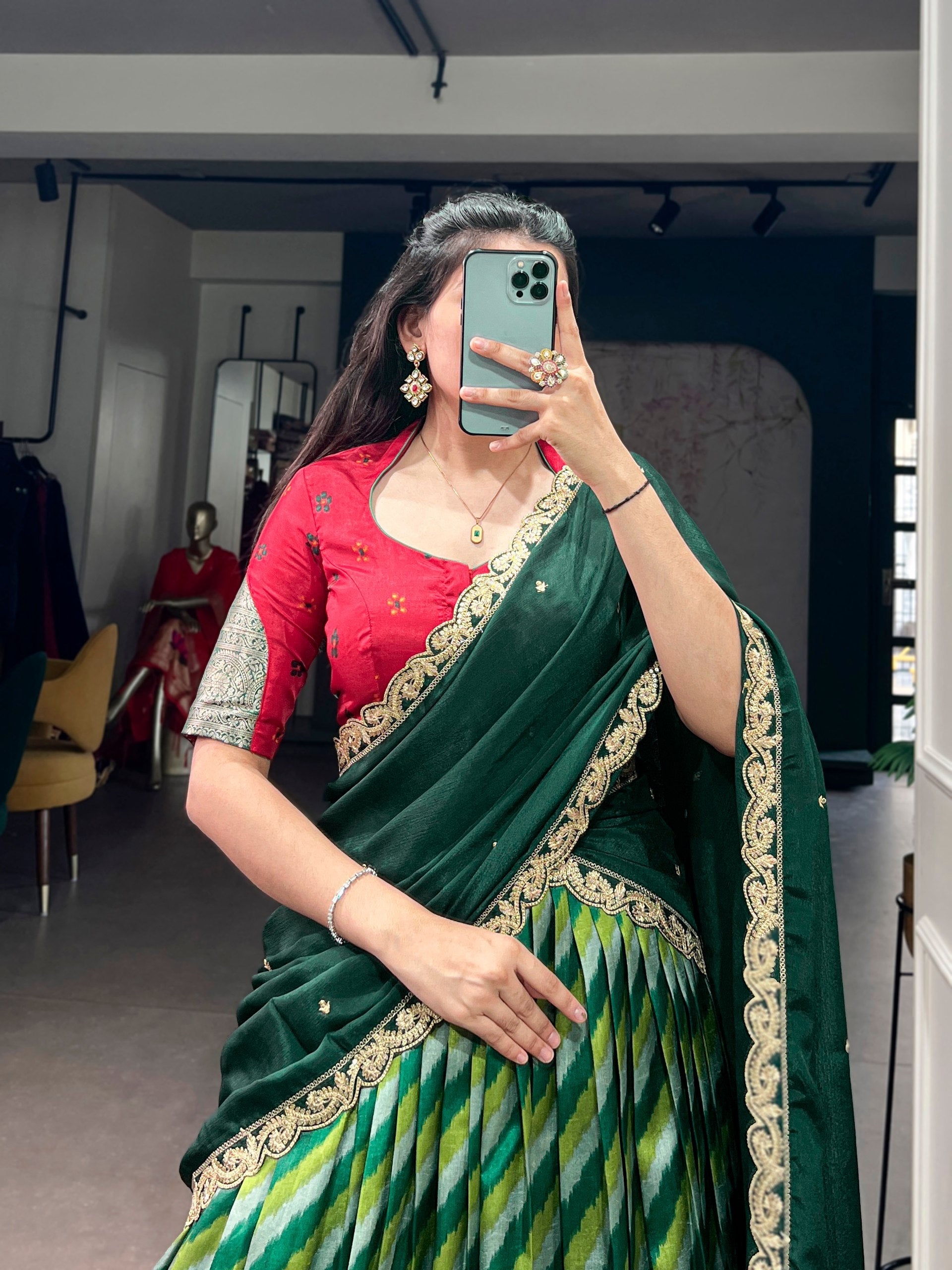 Green Silk Leheriya Print Lehenga Choli
