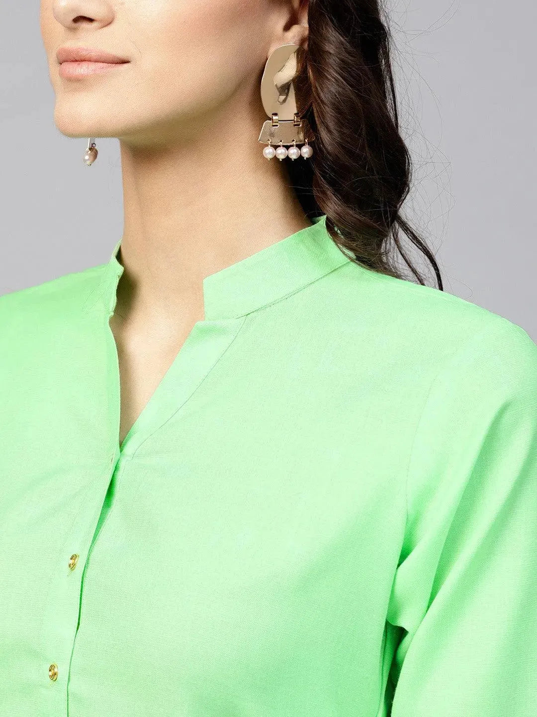 Anouk Green Solid Cotton Kurta