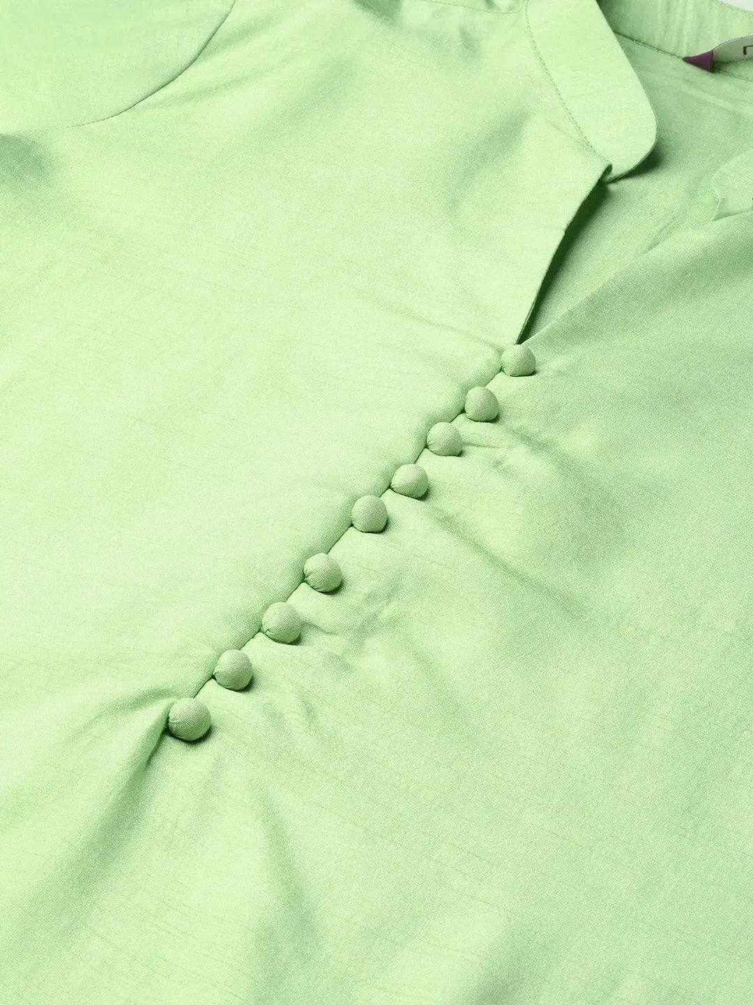 Anouk Green Solid Muslin Straight Kurta With Palazzos & Dupatta