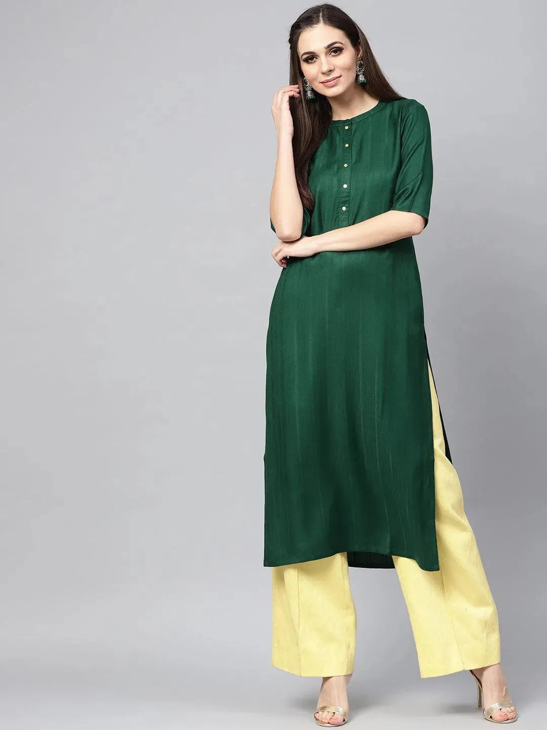 Anouk Green Solid Rayon Kurta