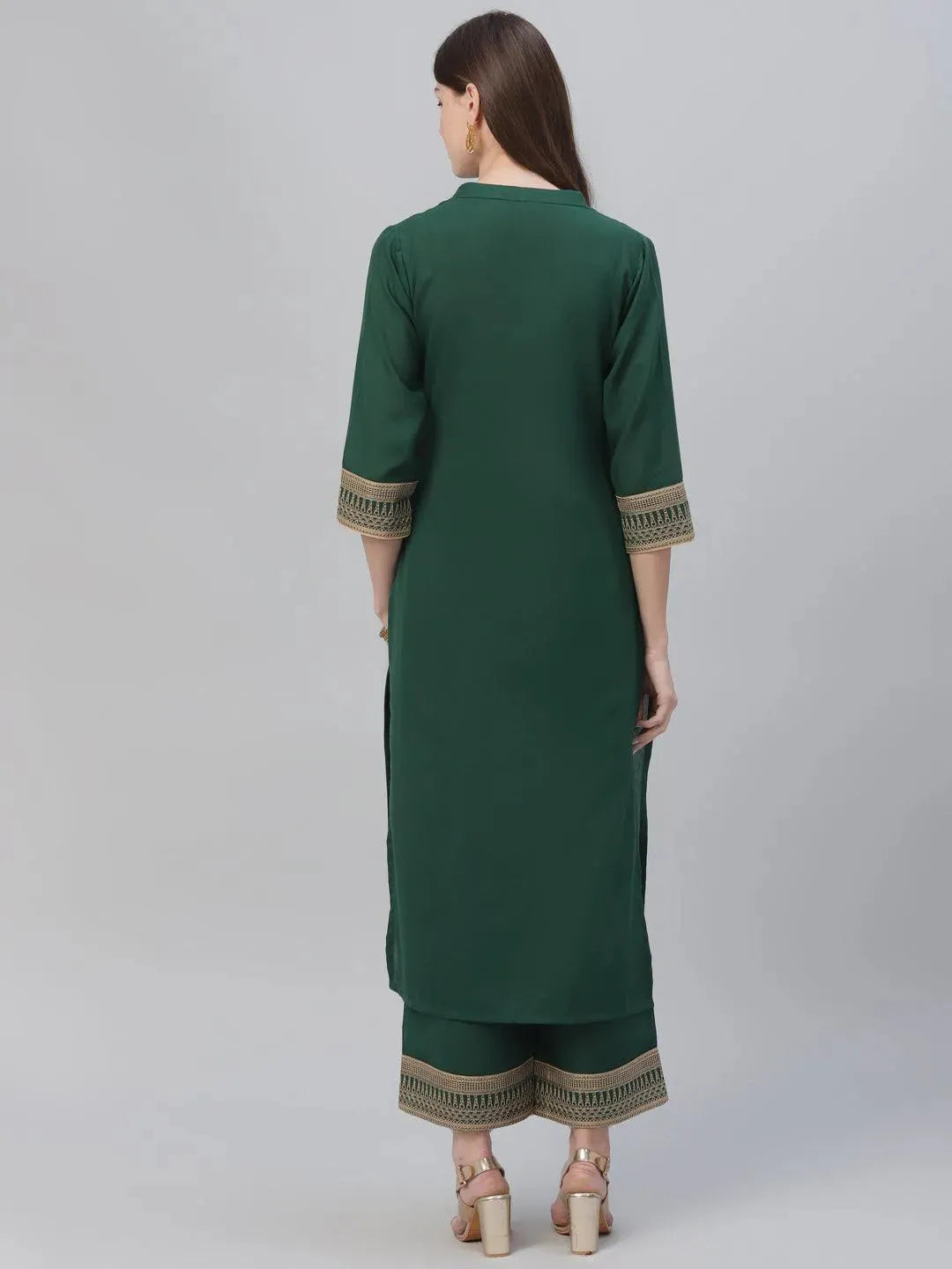 Anouk Green Solid Rayon Straight Kurta With Palazzos