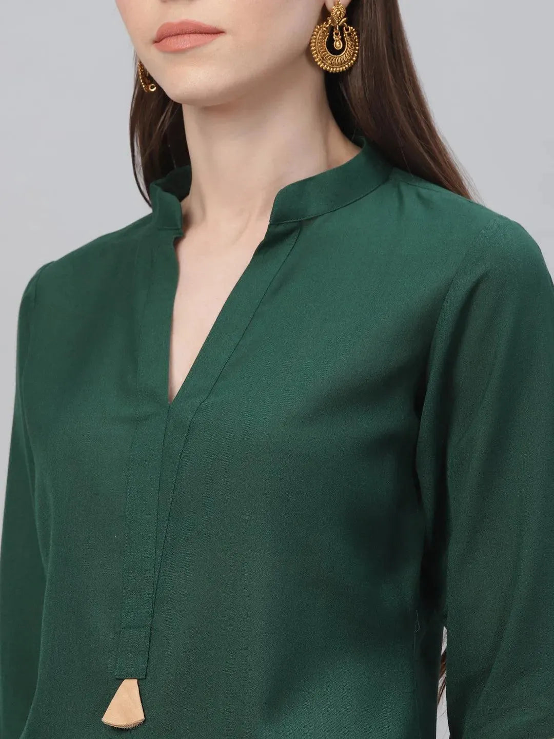 Anouk Green Solid Rayon Straight Kurta With Palazzos