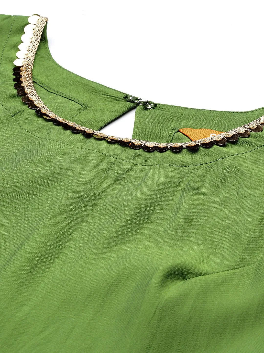 Anouk Green Solid Silk Blend Straight Suit With Dupatta