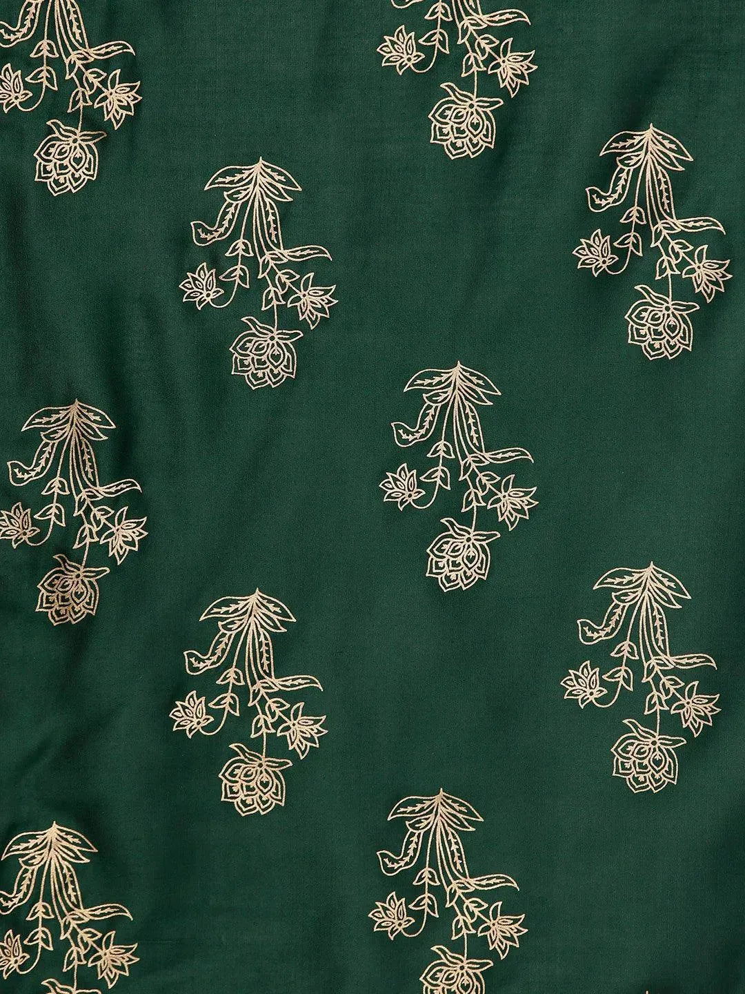 Anouk Green Solid Silk Straight Kurta With Palazzos & Stole