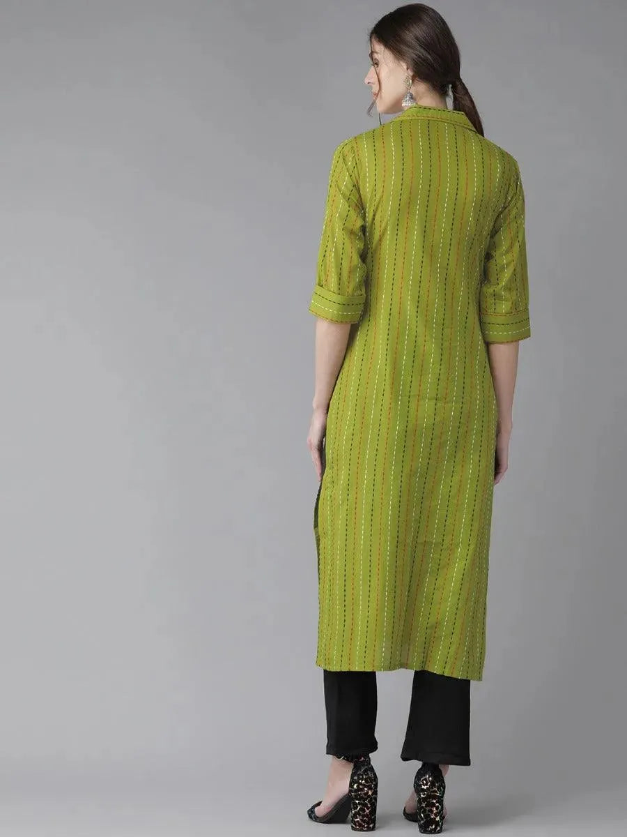 Anouk Green Striped Cotton Kurta