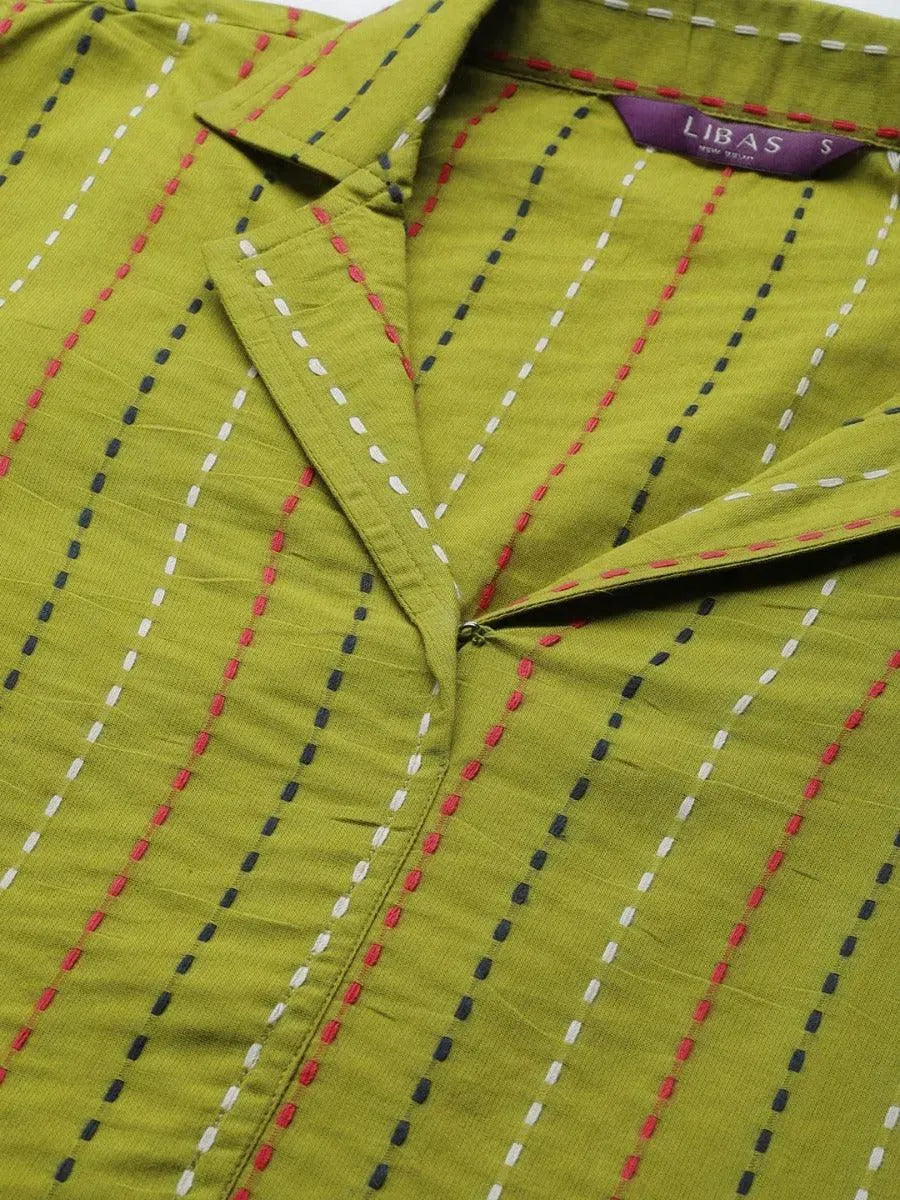 Anouk Green Striped Cotton Kurta