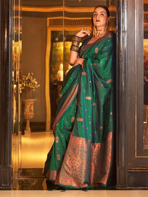 Green Stunning Bollywood Style Tussar Silk Saree