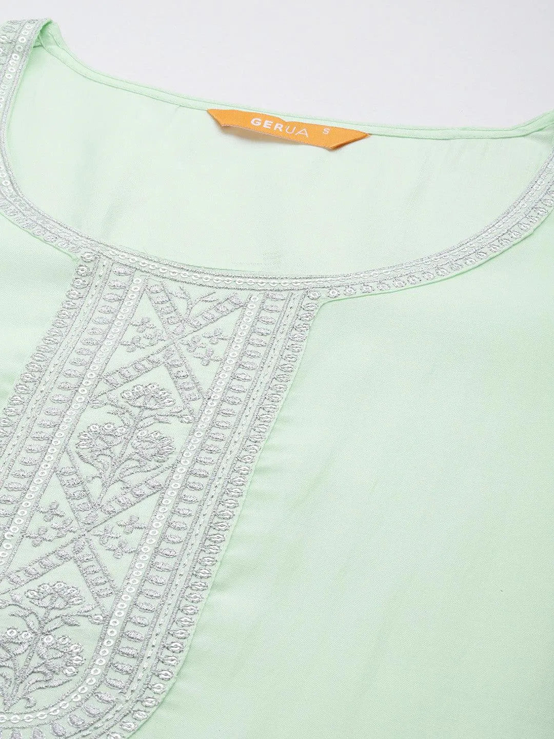 Anouk Green Yoke Design Silk Blend Straight Suit With Dupatta