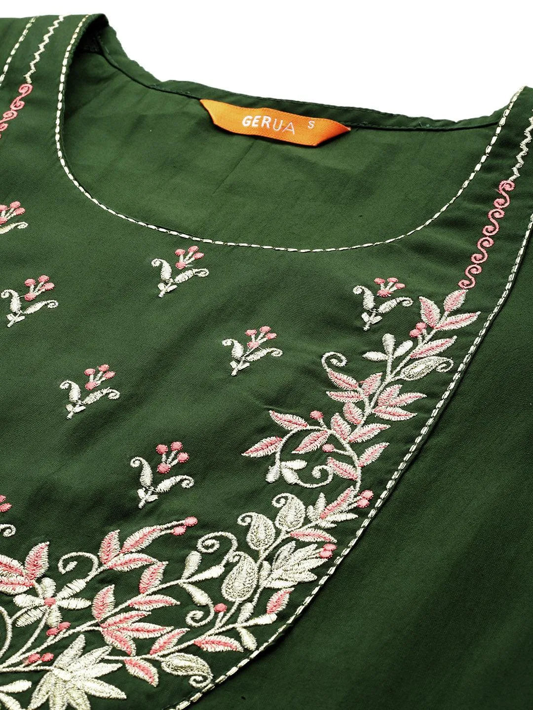Anouk Green Yoke Design Silk Blend Straight Suit With Dupatta