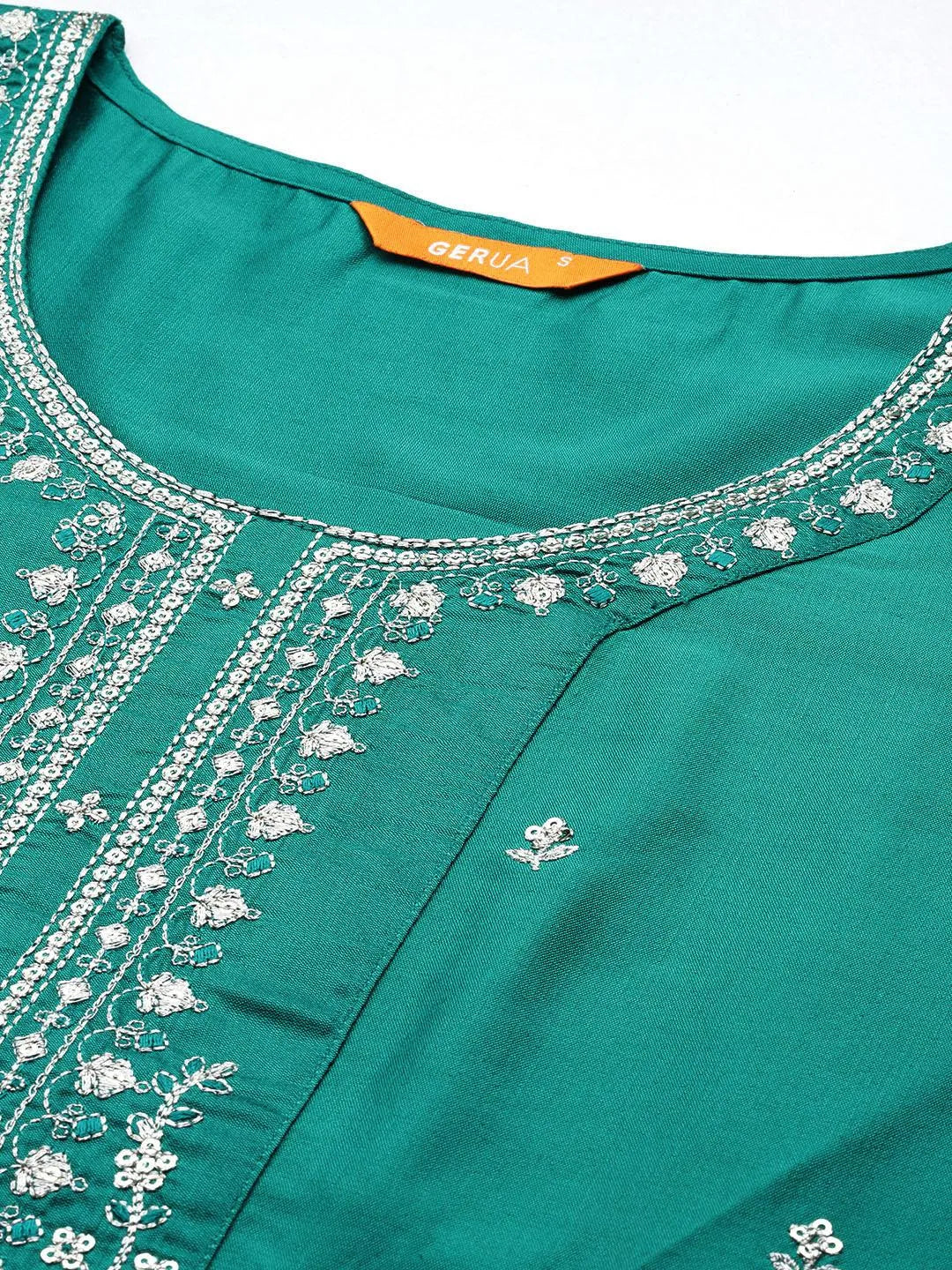 Anouk Green Yoke Design Silk Blend Straight Suit With Dupatta