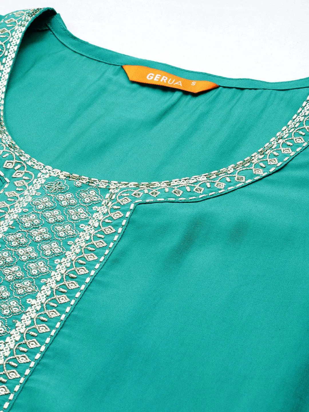 Anouk Green Yoke Design Silk Blend Straight Suit With Dupatta