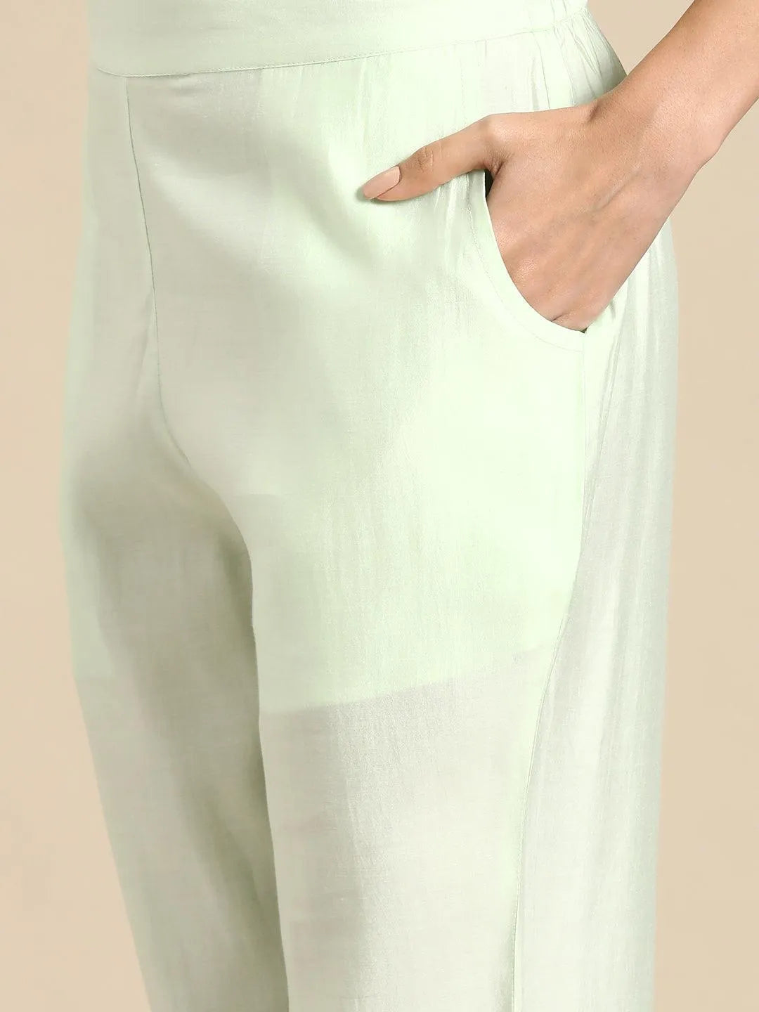Anouk Green Yoke Design Silk Blend Straight Suit With Dupatta