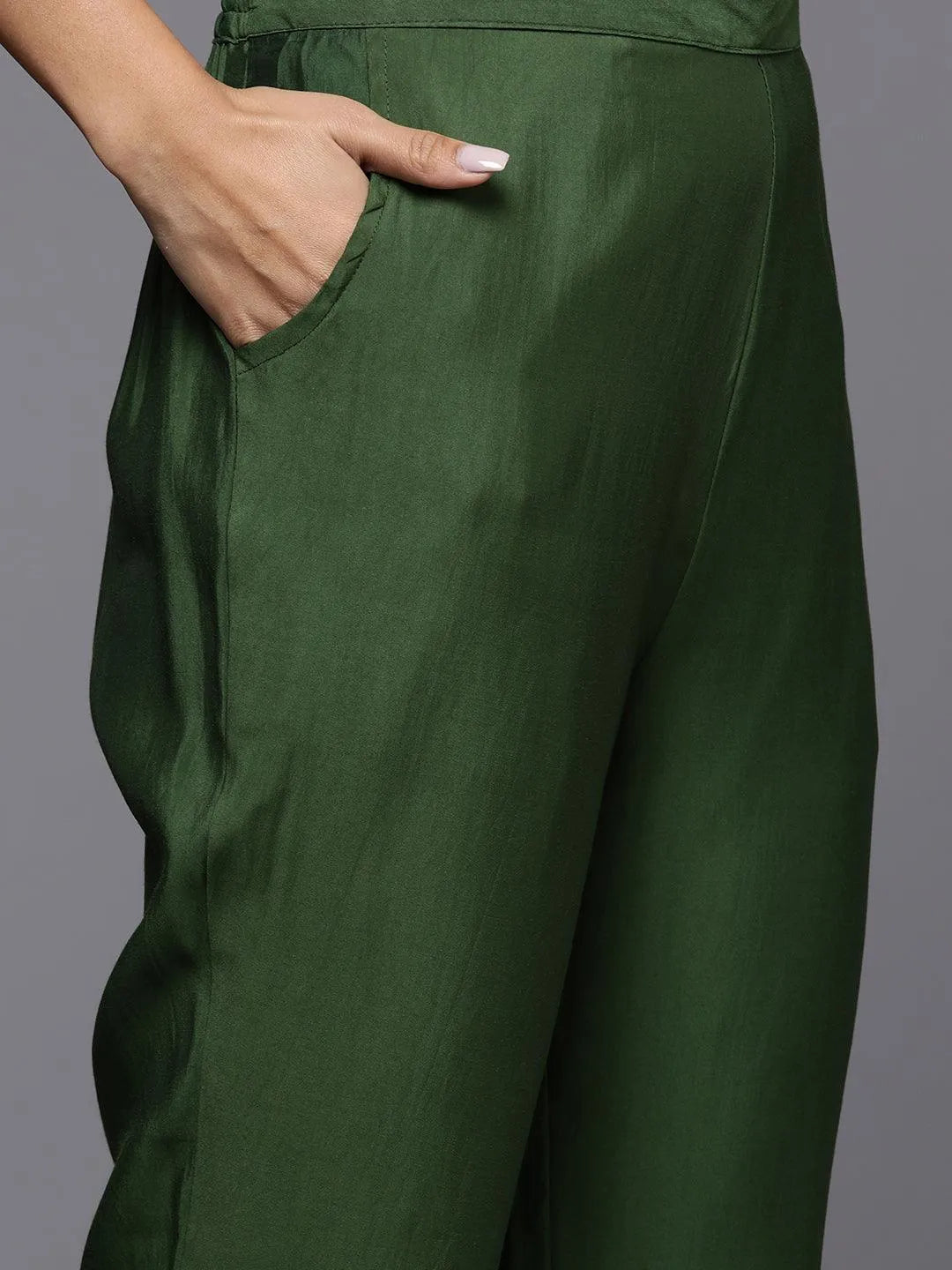 Anouk Green Yoke Design Silk Blend Straight Suit With Dupatta