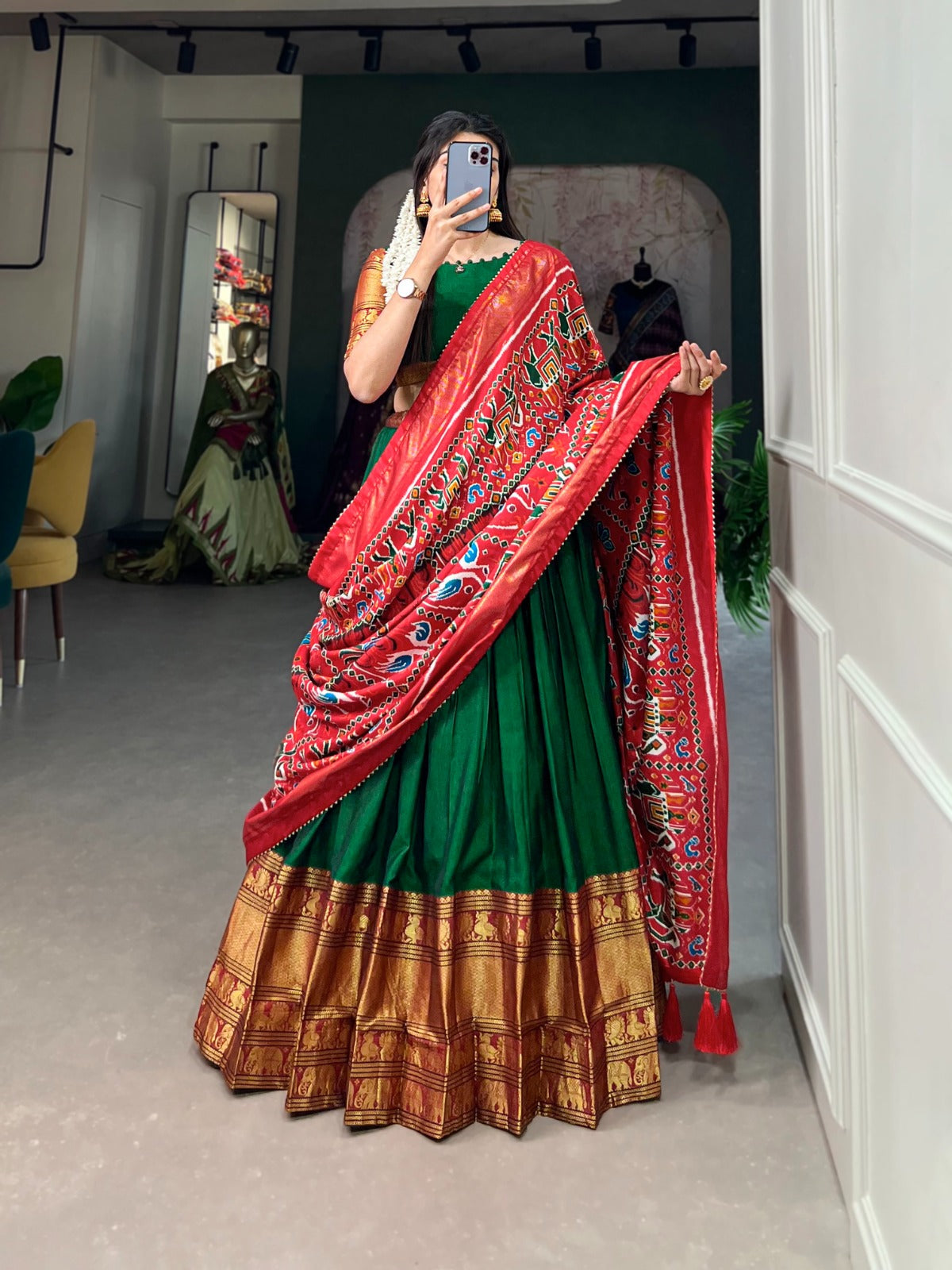 Traditional Green Zari Weave Lehenga Choli Set