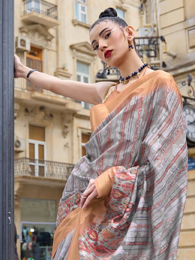 Grey Elegant Brasso Madurai Saree with Unstitched Blouse Piece