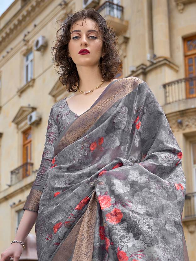 Grey Elegant Brasso Madurai Saree with Unstitched Blouse Piece