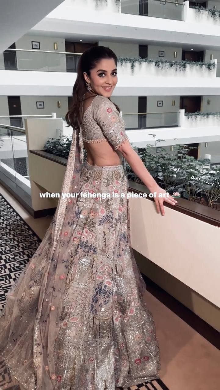 Grey Kasturi Silk Embroidered Lehenga Set with Tassel Blouse & Net Dupatta