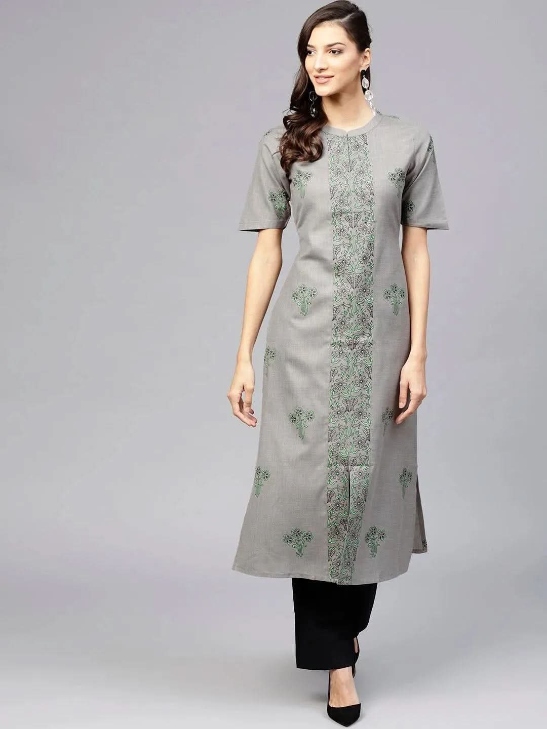 Anouk Grey Printed Cotton Kurta