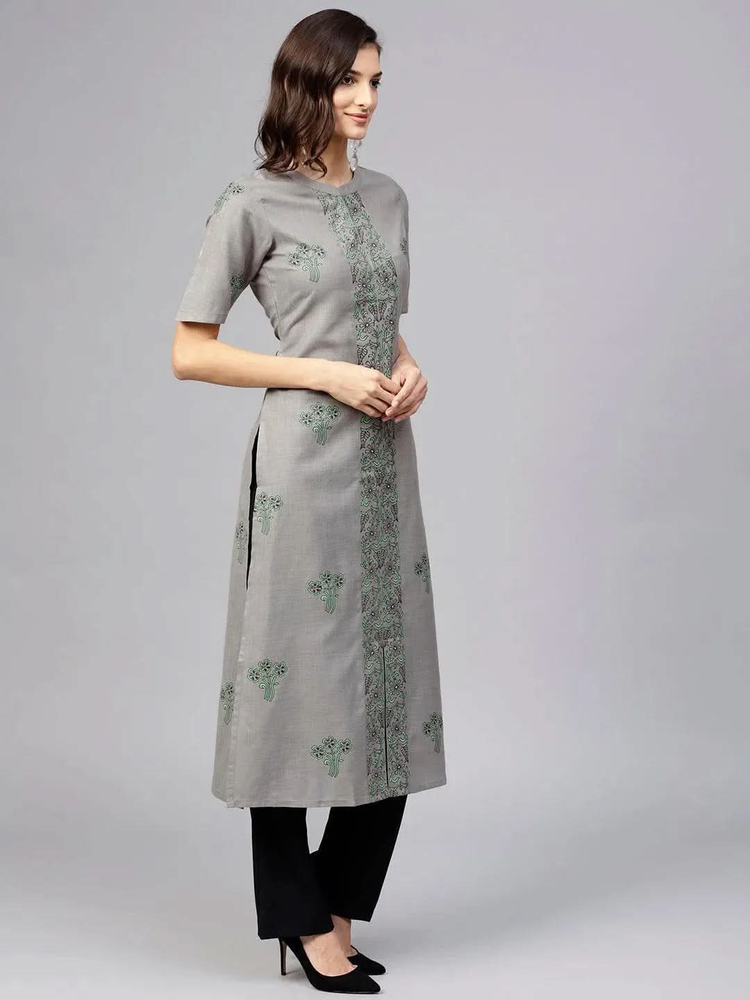 Anouk Grey Printed Cotton Kurta
