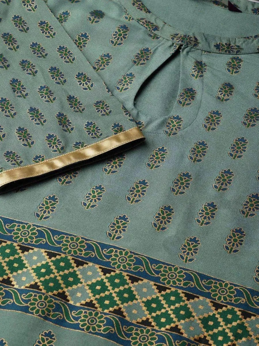 Anouk Grey Printed Cotton Straight Kurta With Skirt