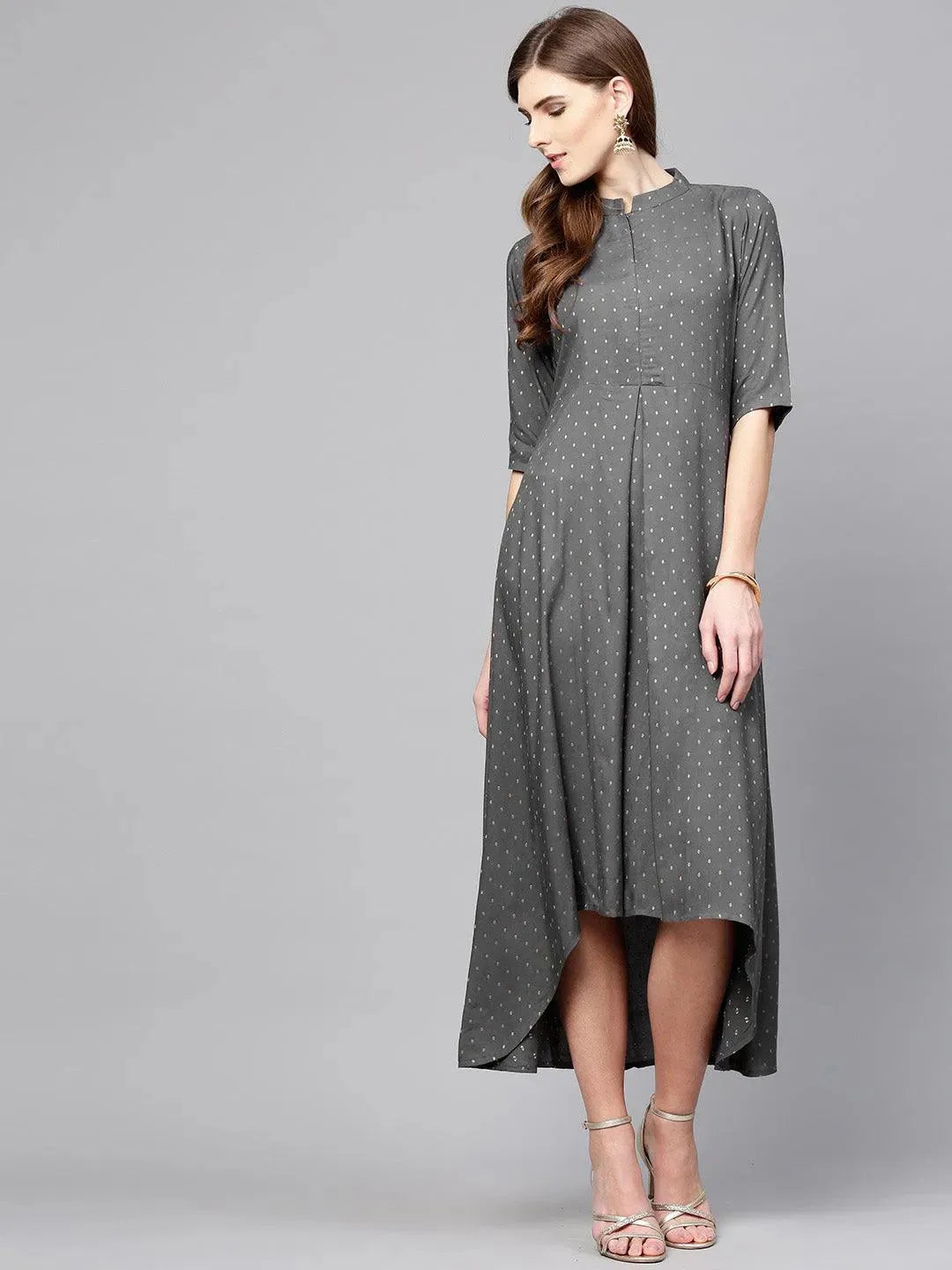 Anouk Grey Printed Rayon Dress