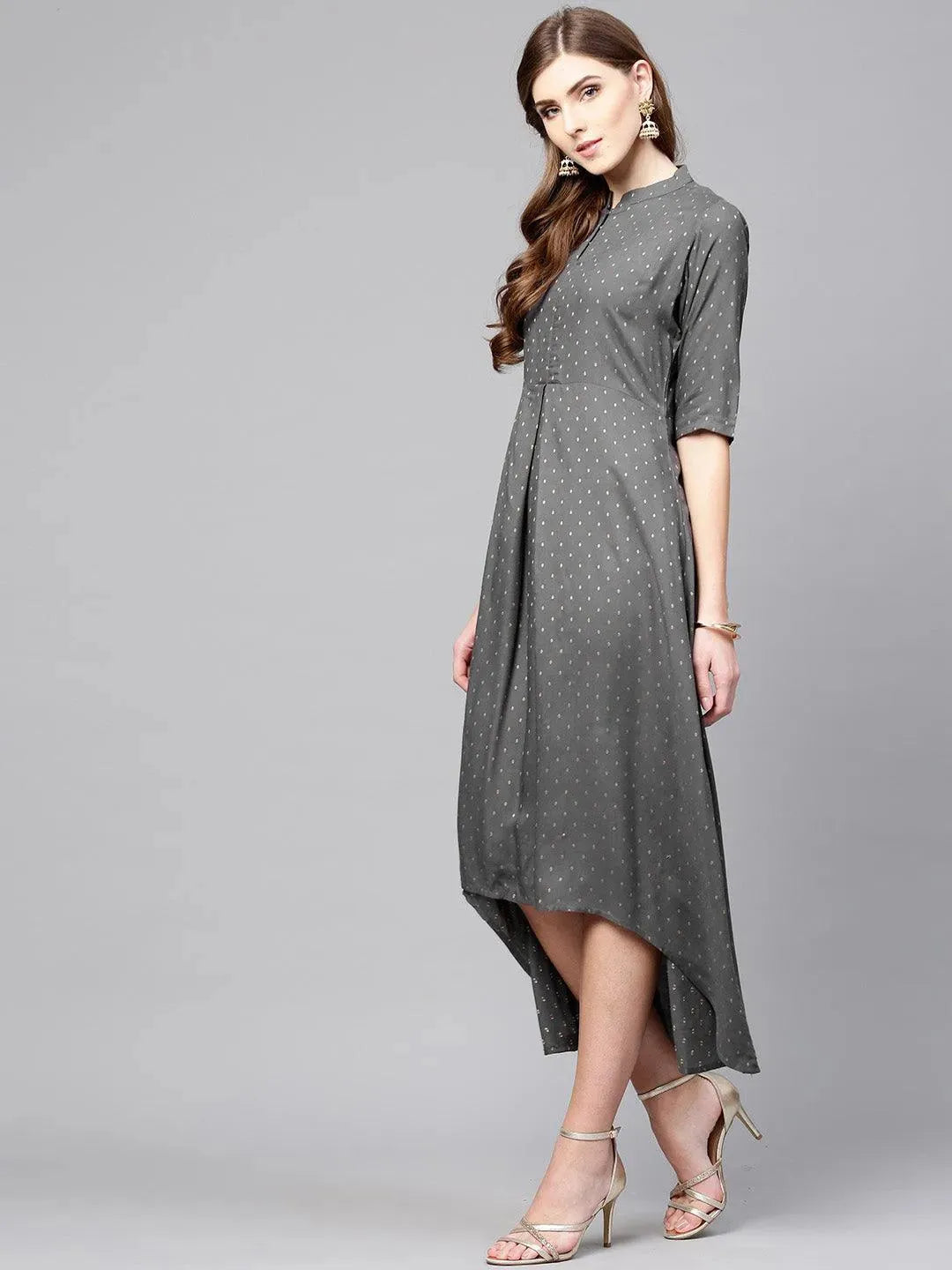 Anouk Grey Printed Rayon Dress